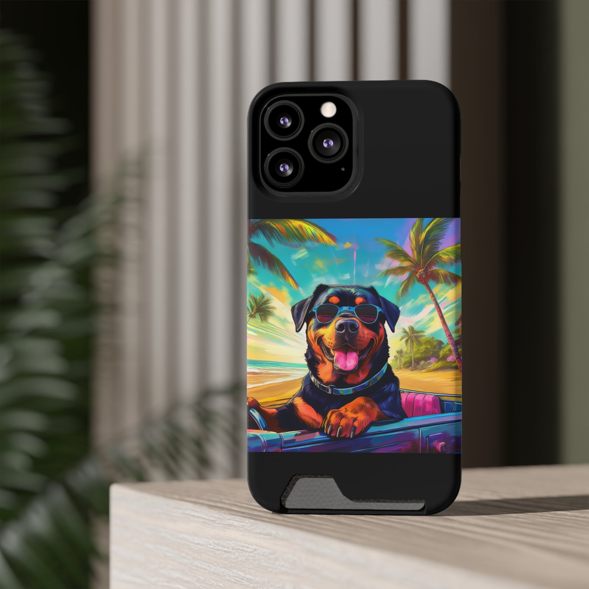 Rottweiler Beach Drive Phone Case with Card Holder