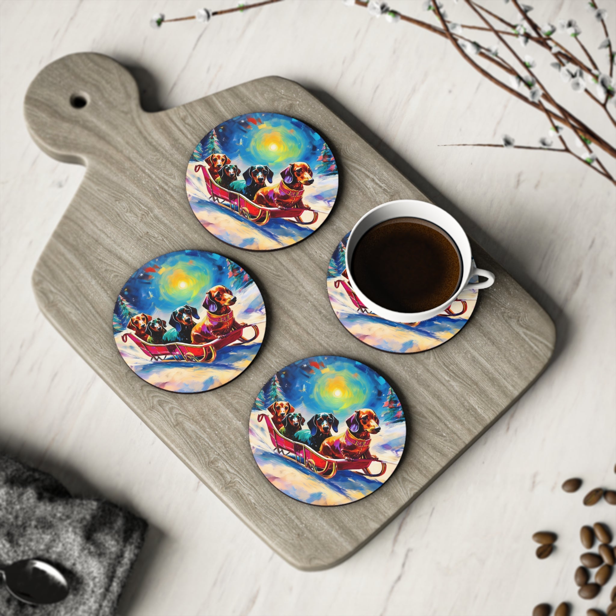 Dachshund Night Sleighride Coasters