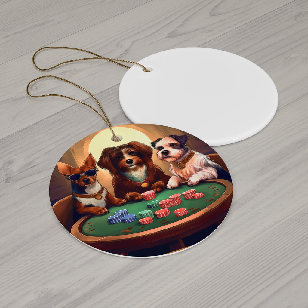 Puppy Poker Ceramic Ornament