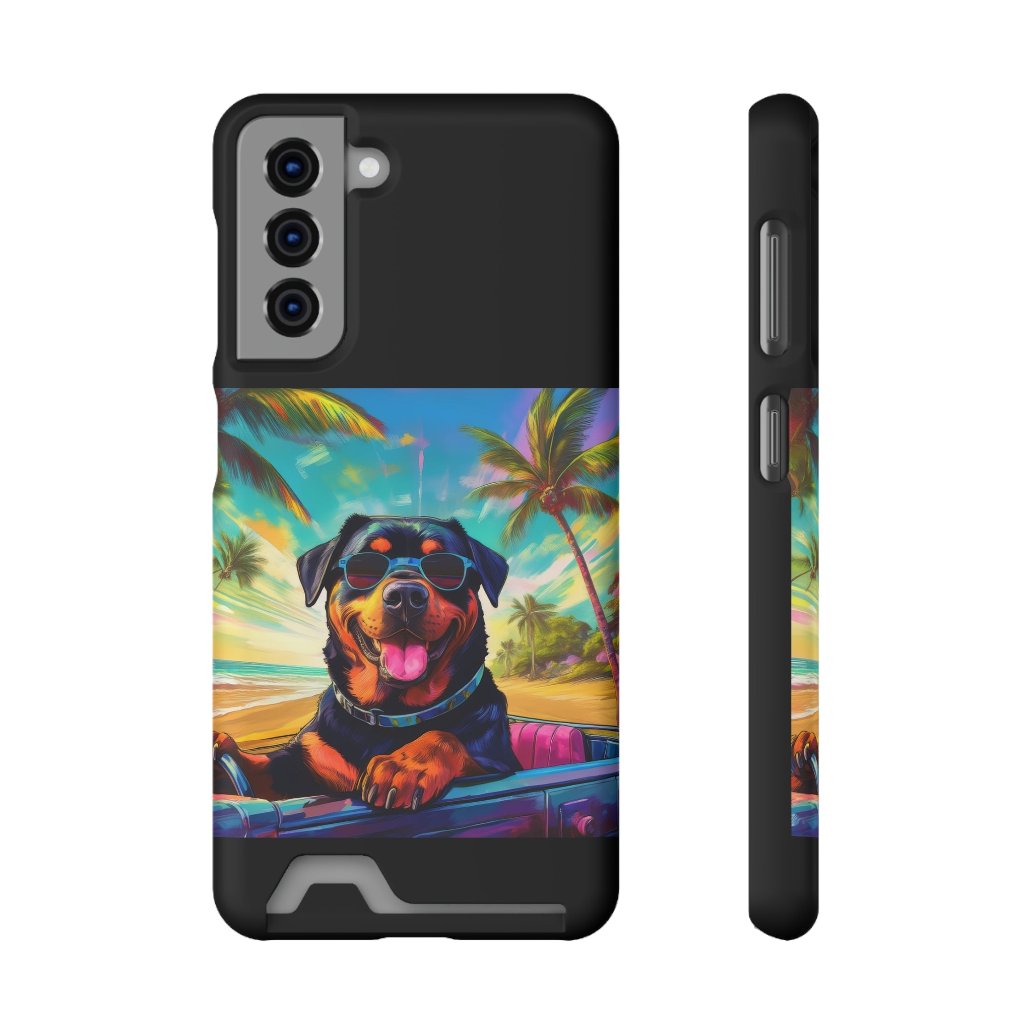Rottweiler Beach Drive Phone Case with Card Holder