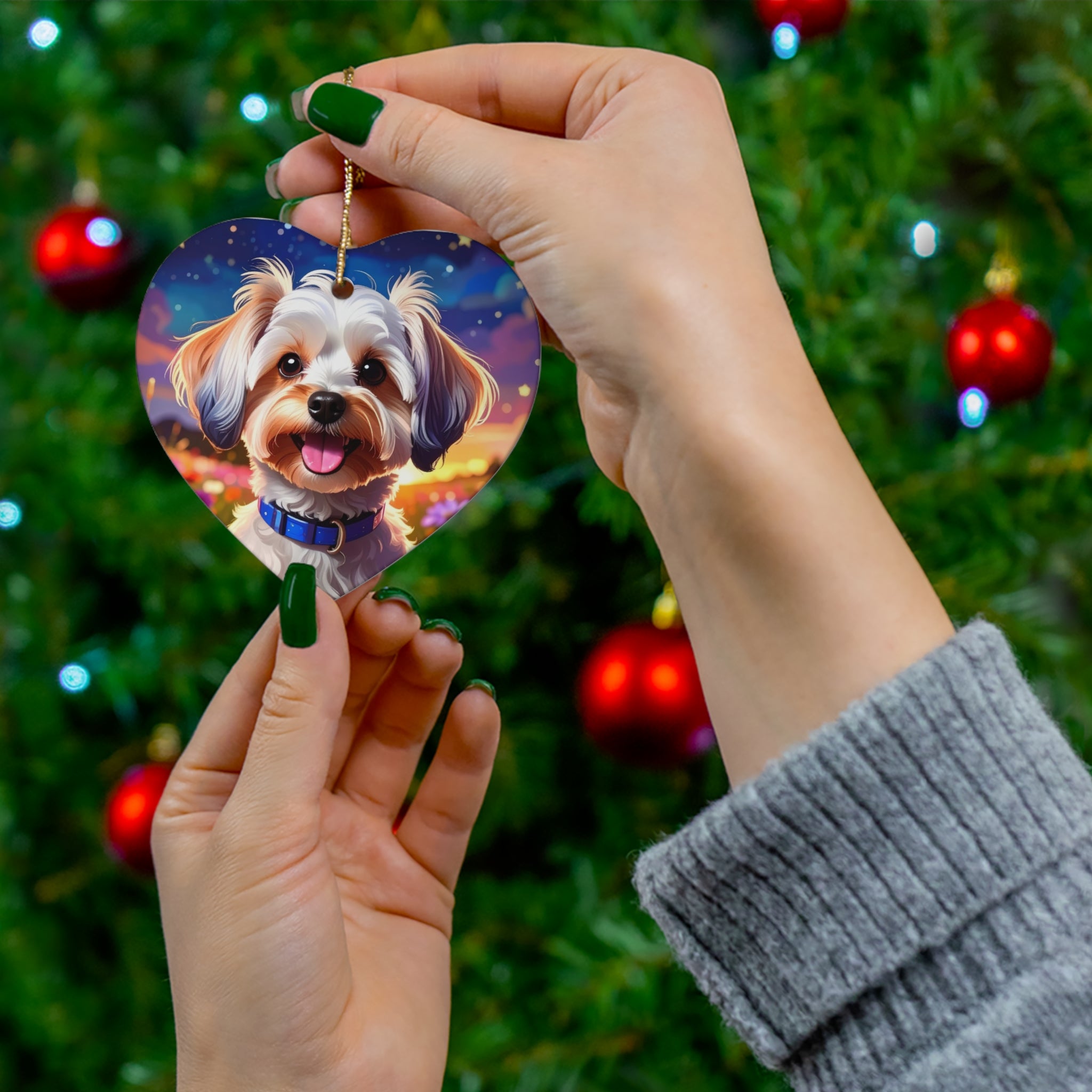 Yorkie Stary Night Ceramic Ornament