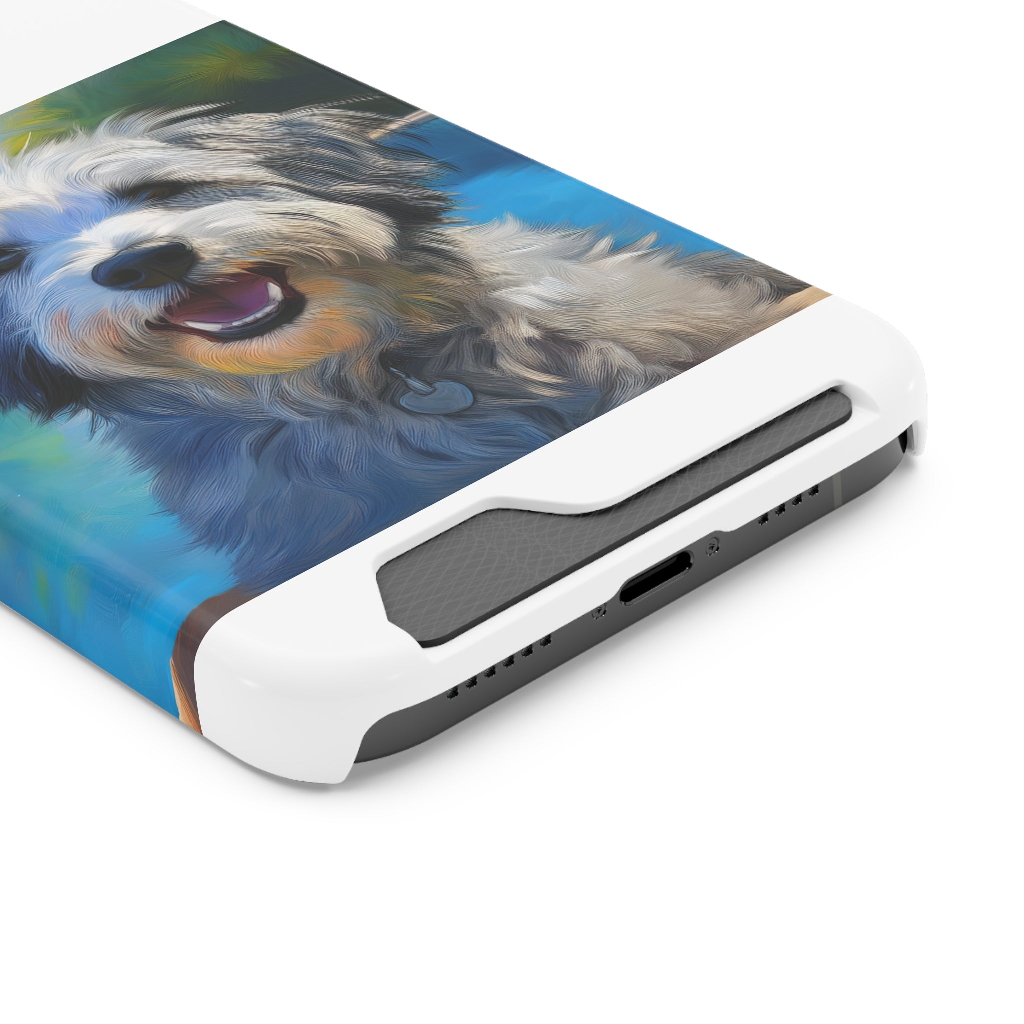 Grey Shaggy Dog Poolside Phone Case with Card Holder
