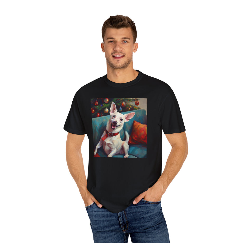 White Corgi Holiday II Unisex Garment-Dyed T-shirt