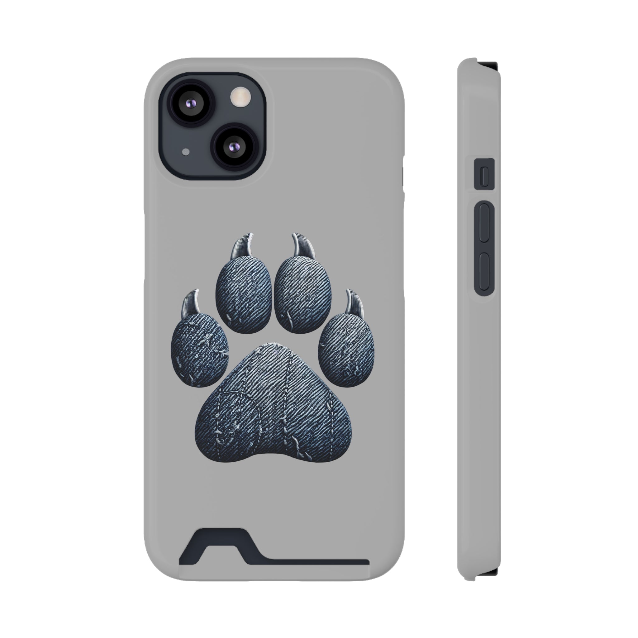 Denim Dog Paw Phone Case with Card Holder