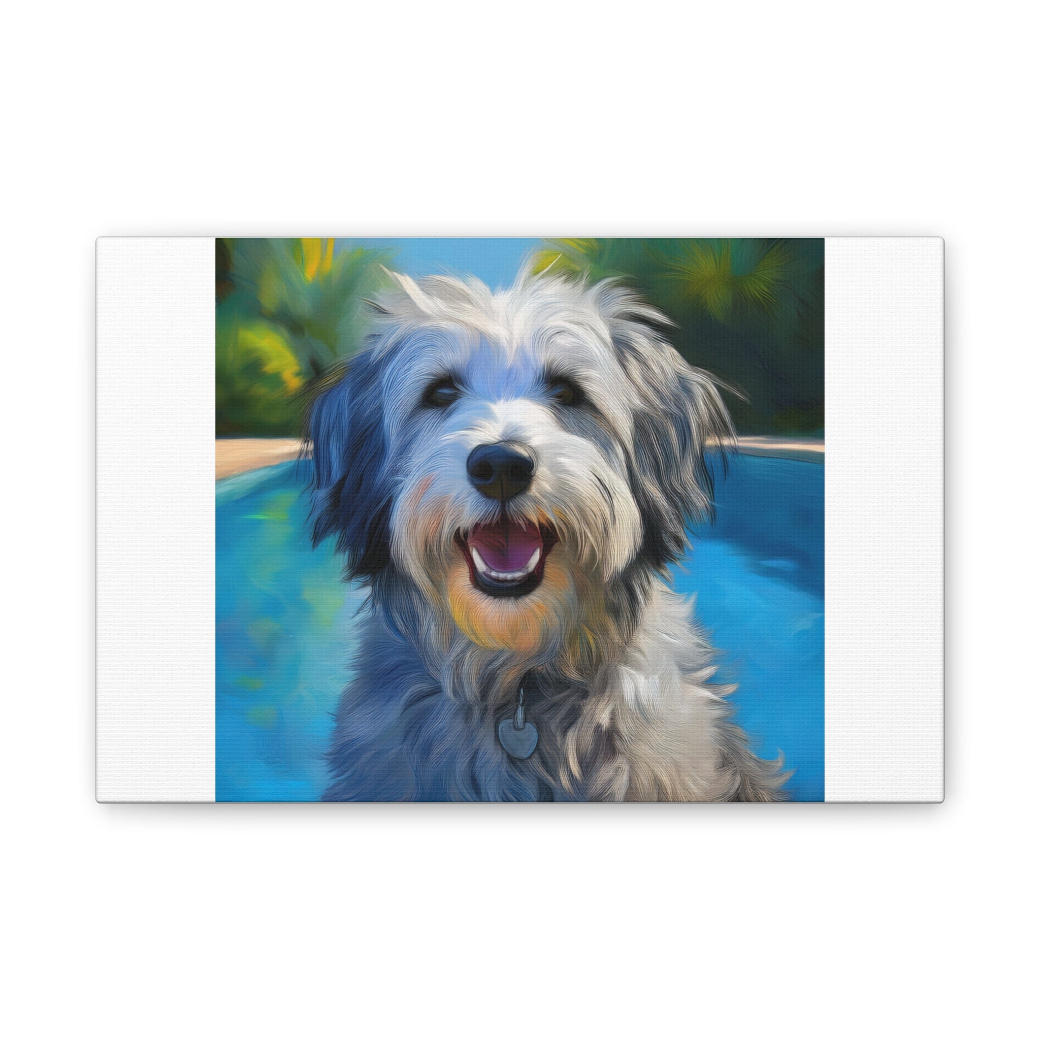 Grey Shaggy Dog Poolside Canvas Stretched, 0.75"