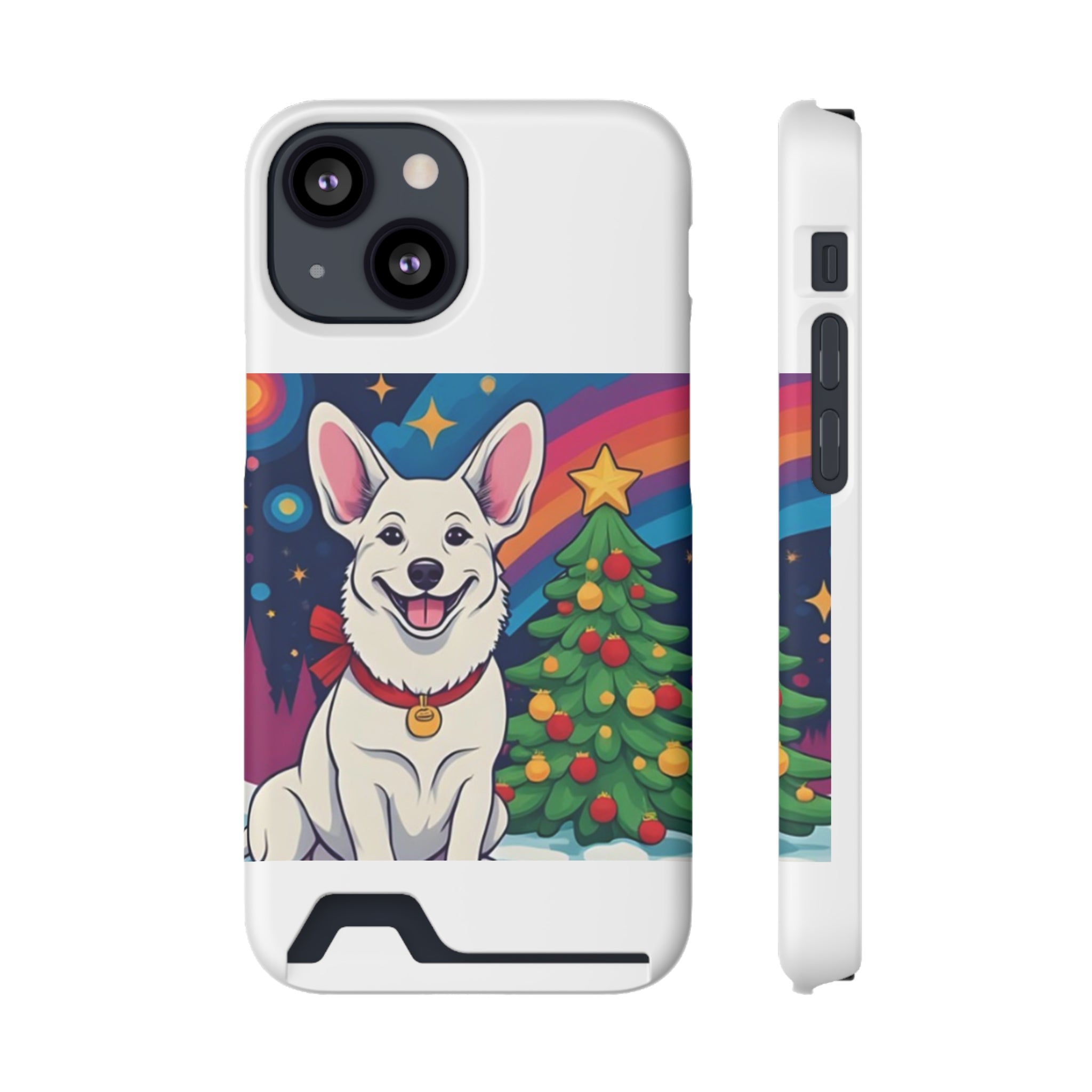 White Corgi Holiday Phone Case with Card Holder