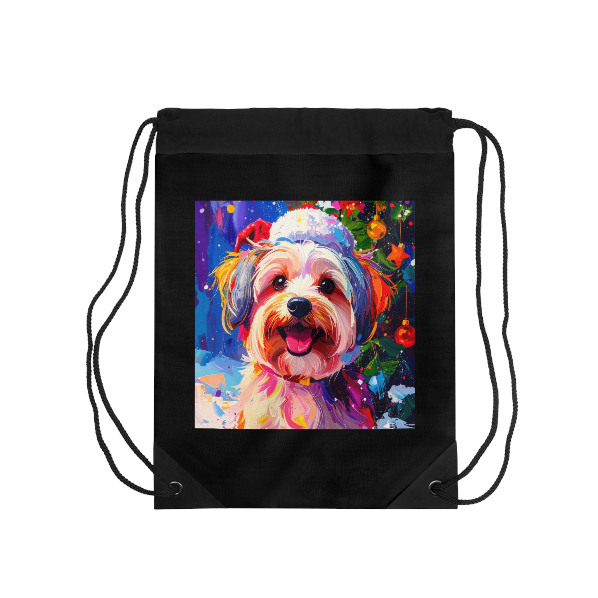 Yorkie Holiday II Drawstring Bag