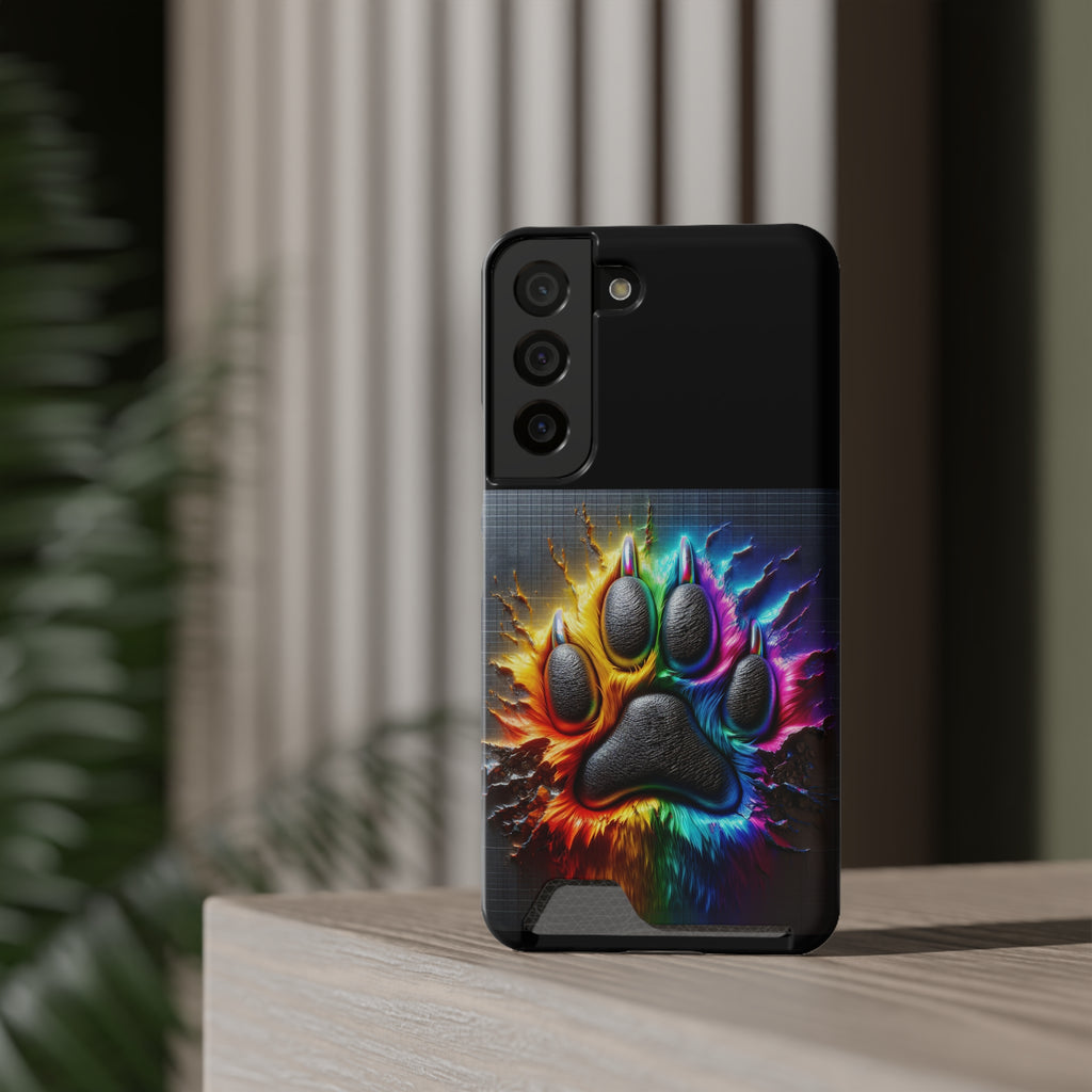 Electric Rainbow Dog Paw Phone Case with Card Holder