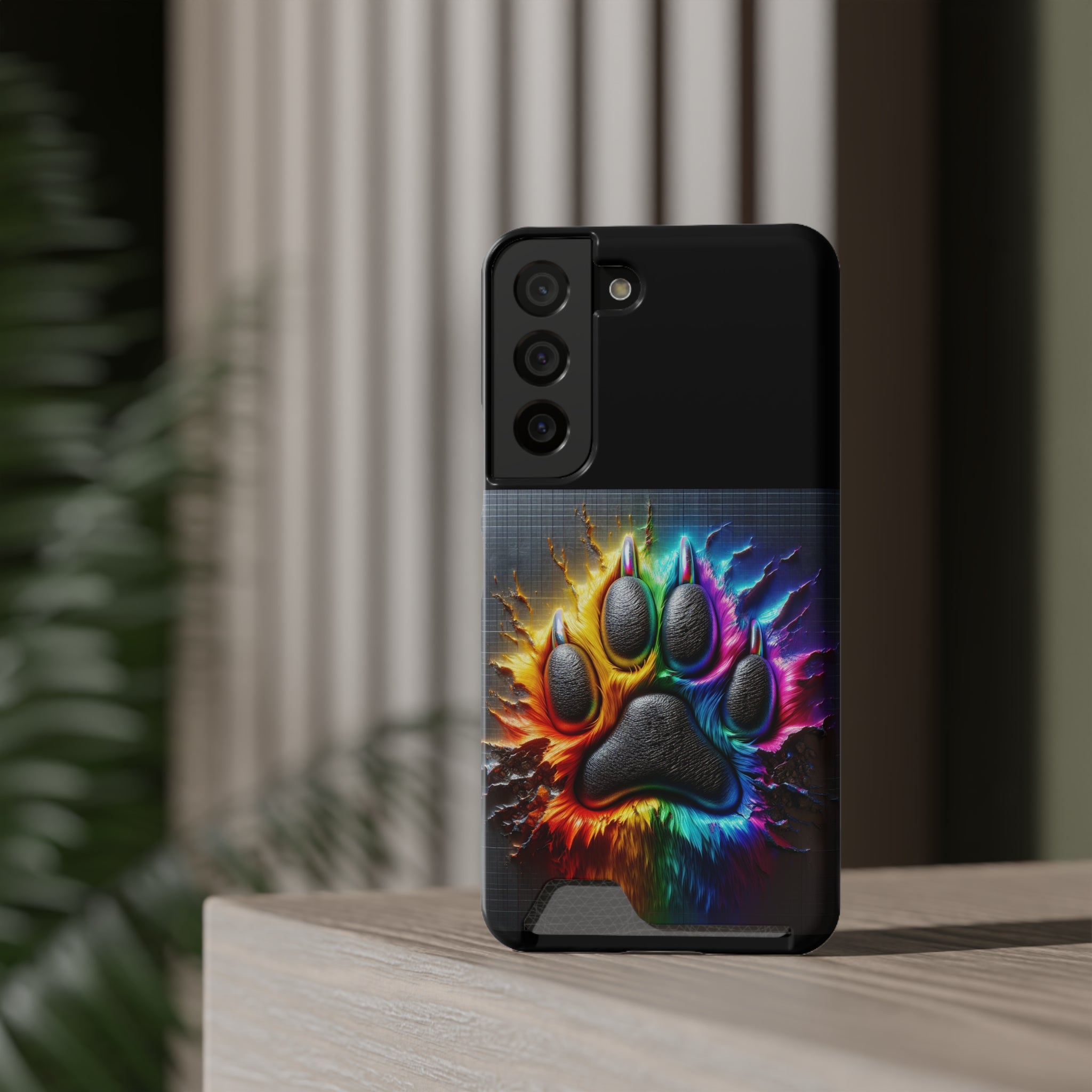 Electric Rainbow Dog Paw Phone Case with Card Holder