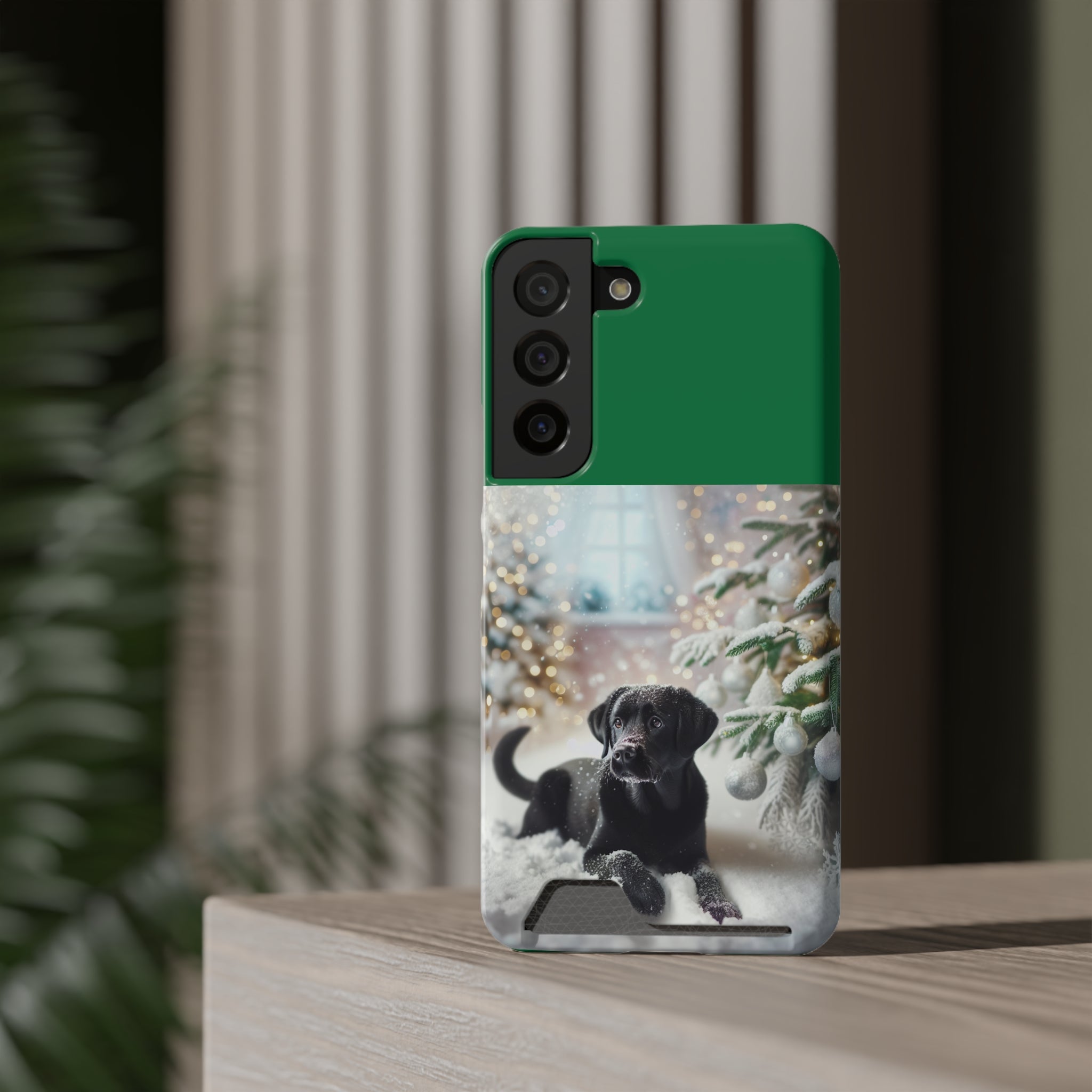 Black Lab Holiday Phone Case with Card Holder