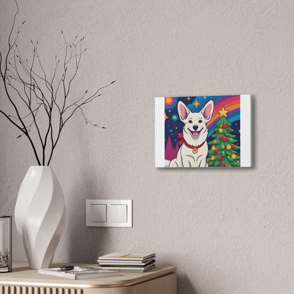 White Corgi Holiday Canvas Stretched, 0.75"