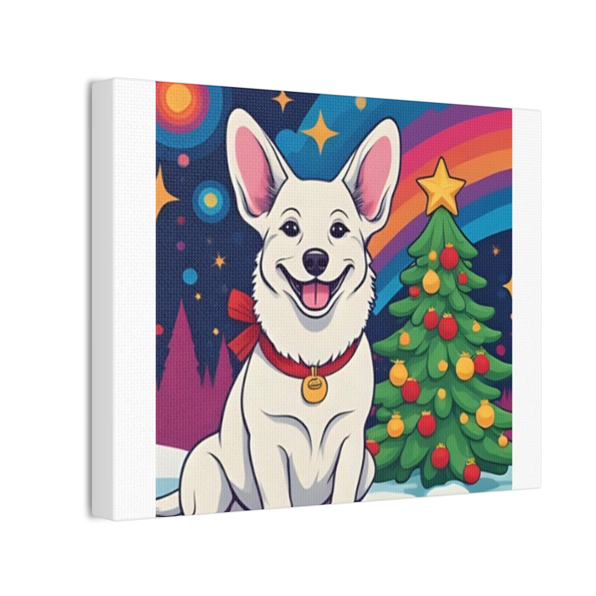 White Corgi Holiday Canvas Stretched, 0.75"