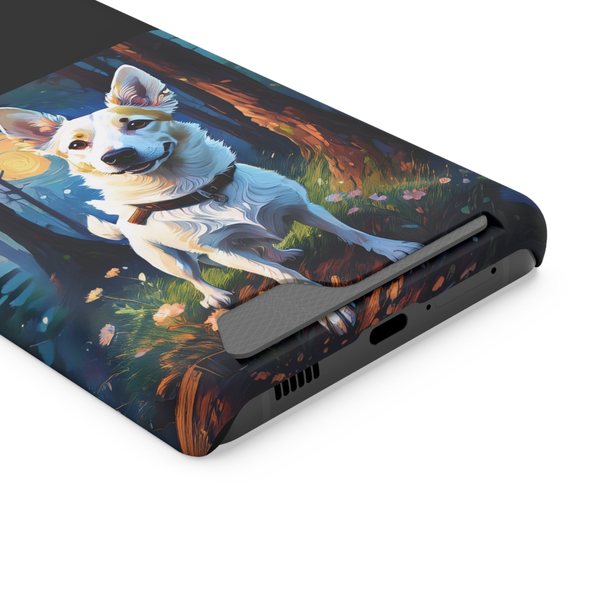 White/Tan Dog Forest Walk Phone Case with Card Holder