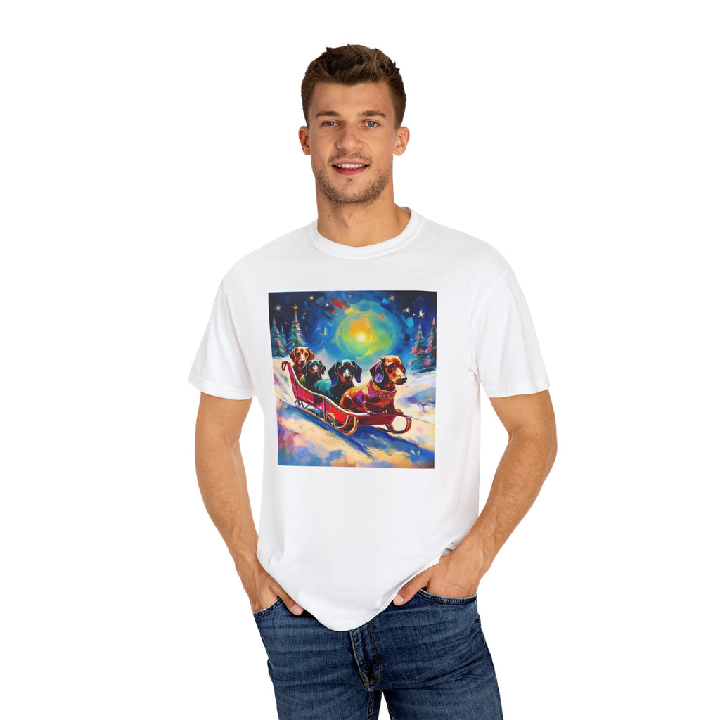 Dachshund Night Sleighride Unisex Garment-Dyed T-shirt
