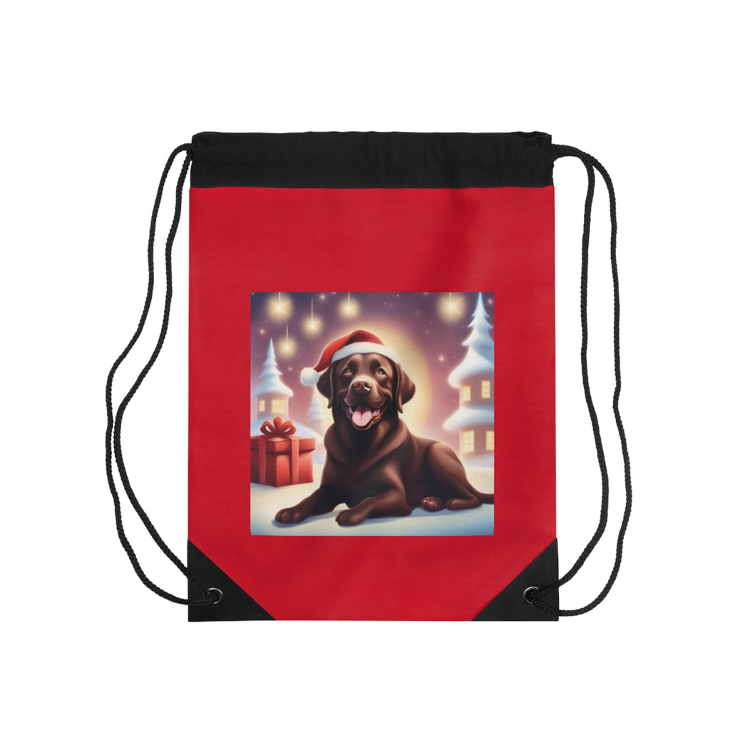Chocolate Lab Holiday Drawstring Bag