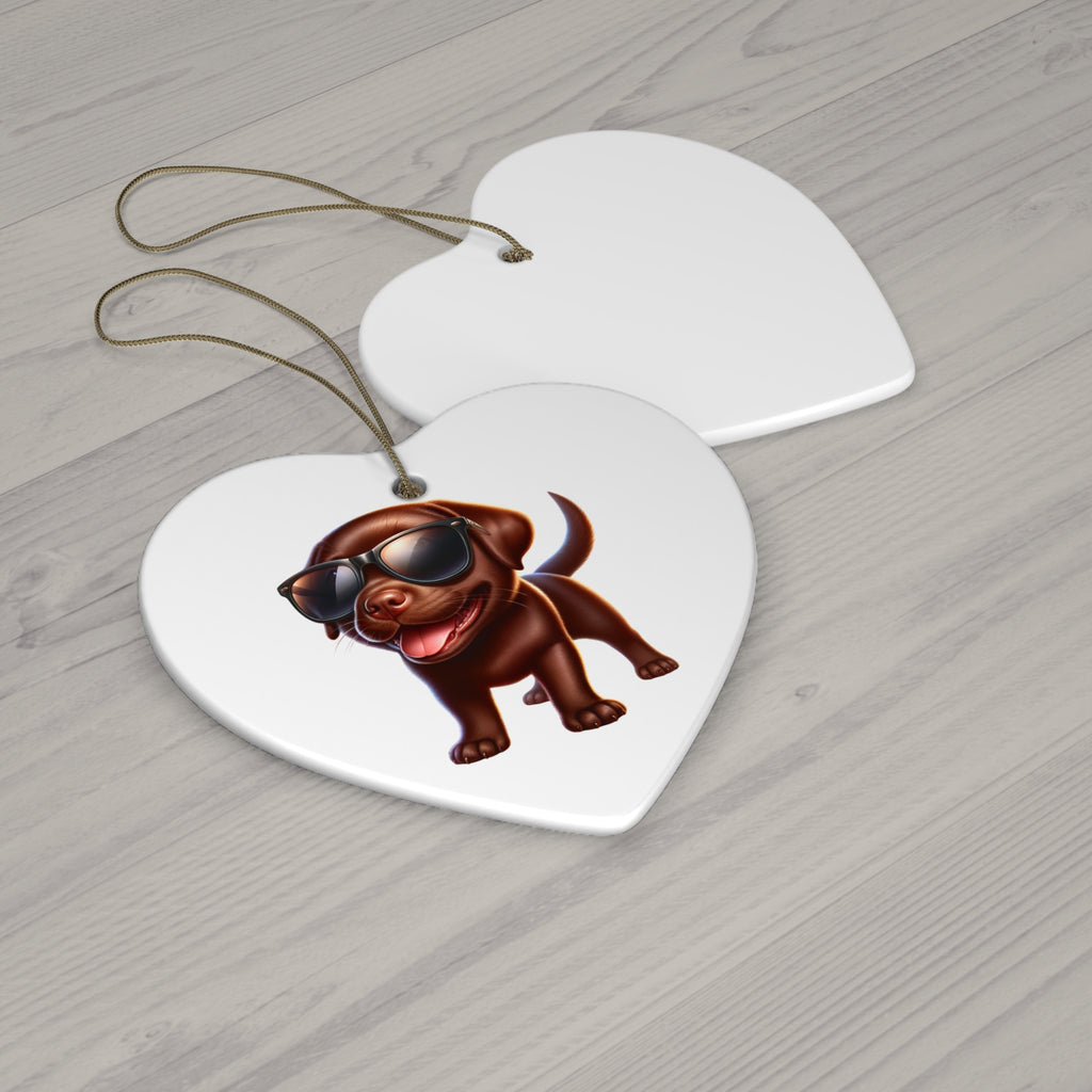 Chocolate Lab w/ sunglasses Ceramic Ornament