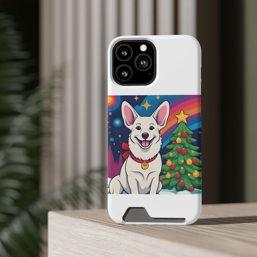 White Corgi Holiday Phone Case with Card Holder