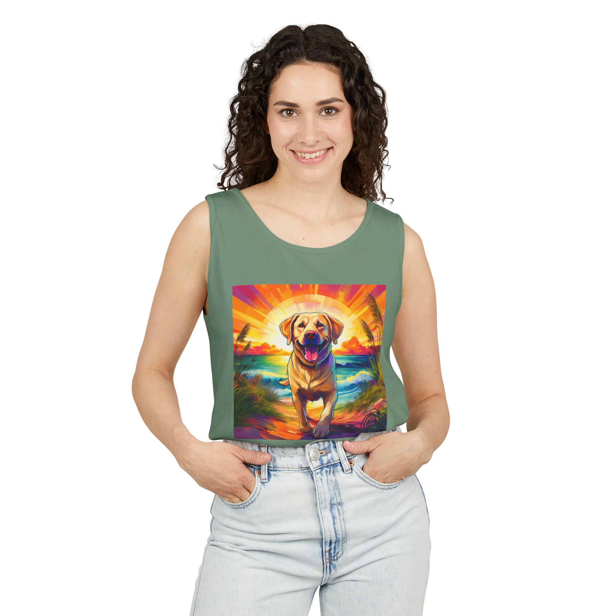 Yellow Lab Sunset Beach Unisex Tank Top