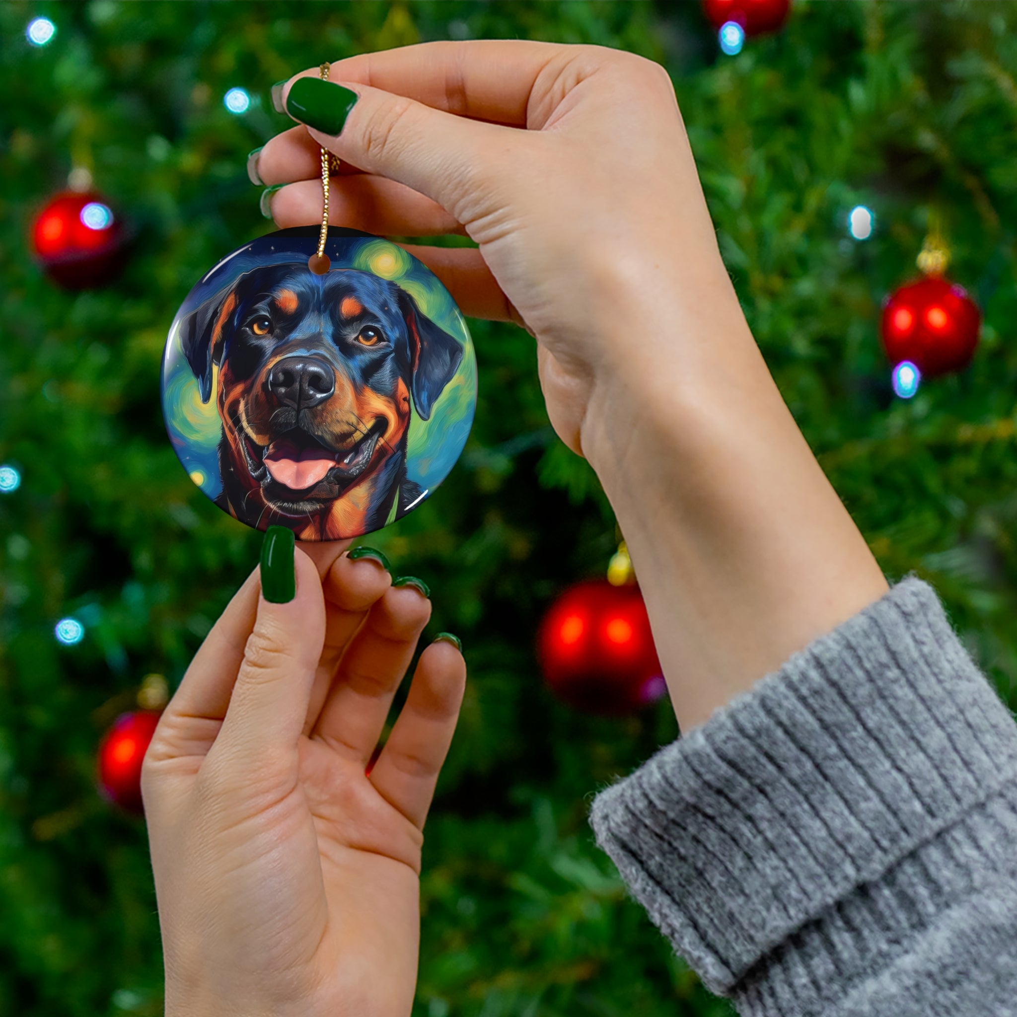 Rottweiler Stary Night Ceramic Ornament