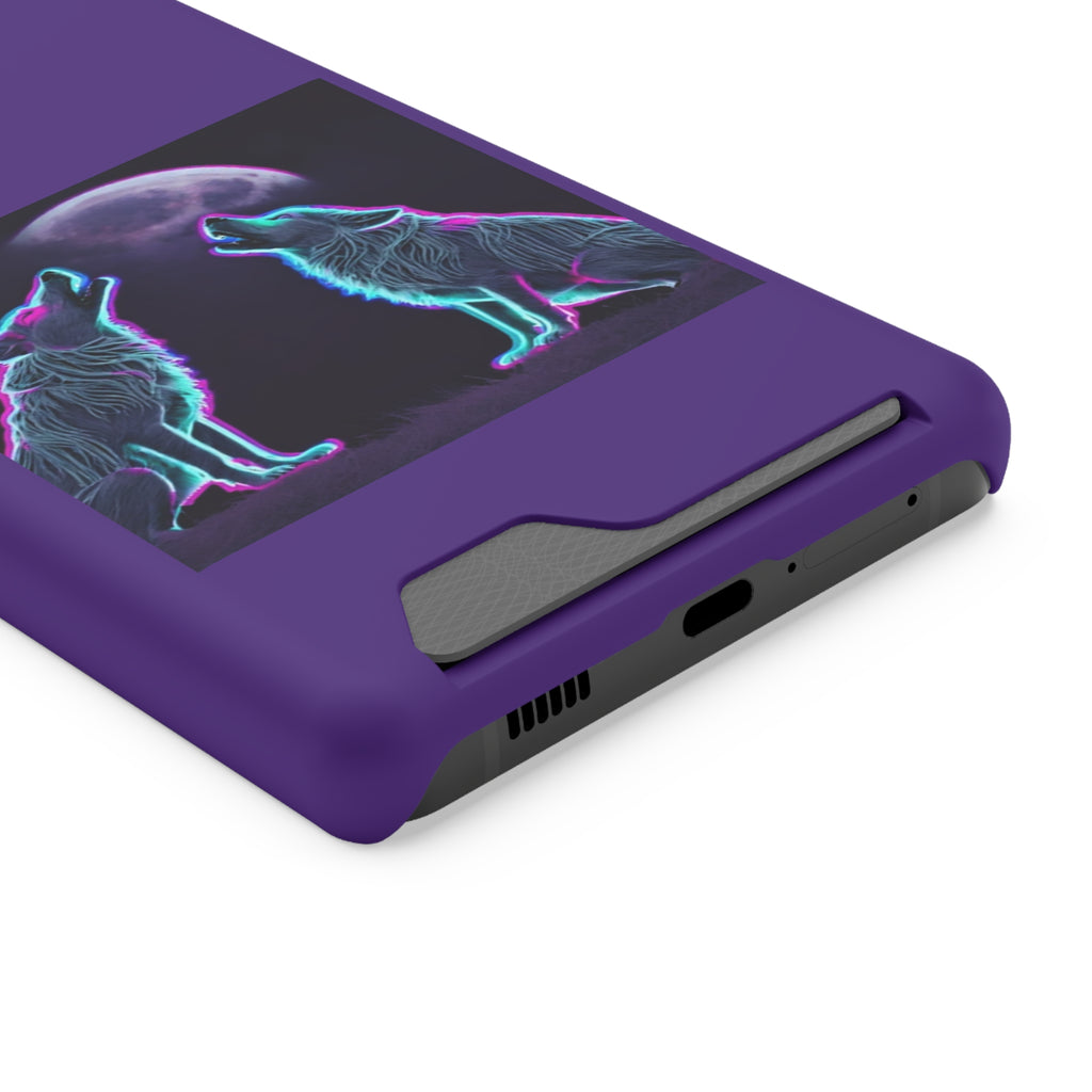 Neon Wolves Howling Phone Case with Card Holder