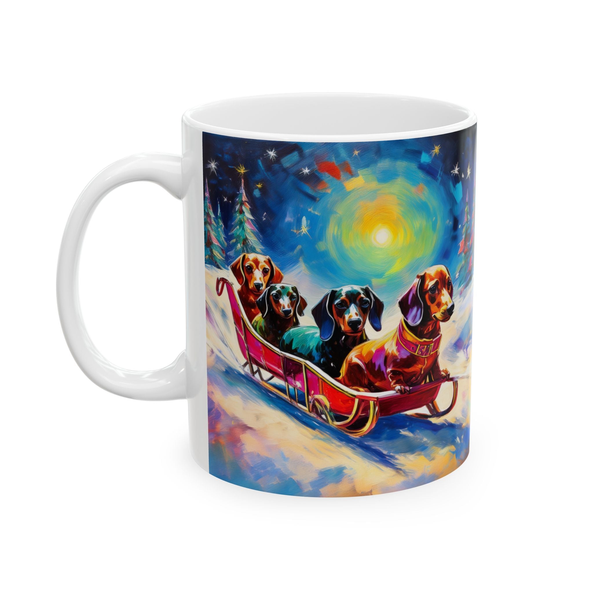 Dachshund Night Sleighride Ceramic Mug, (11oz, 15oz)