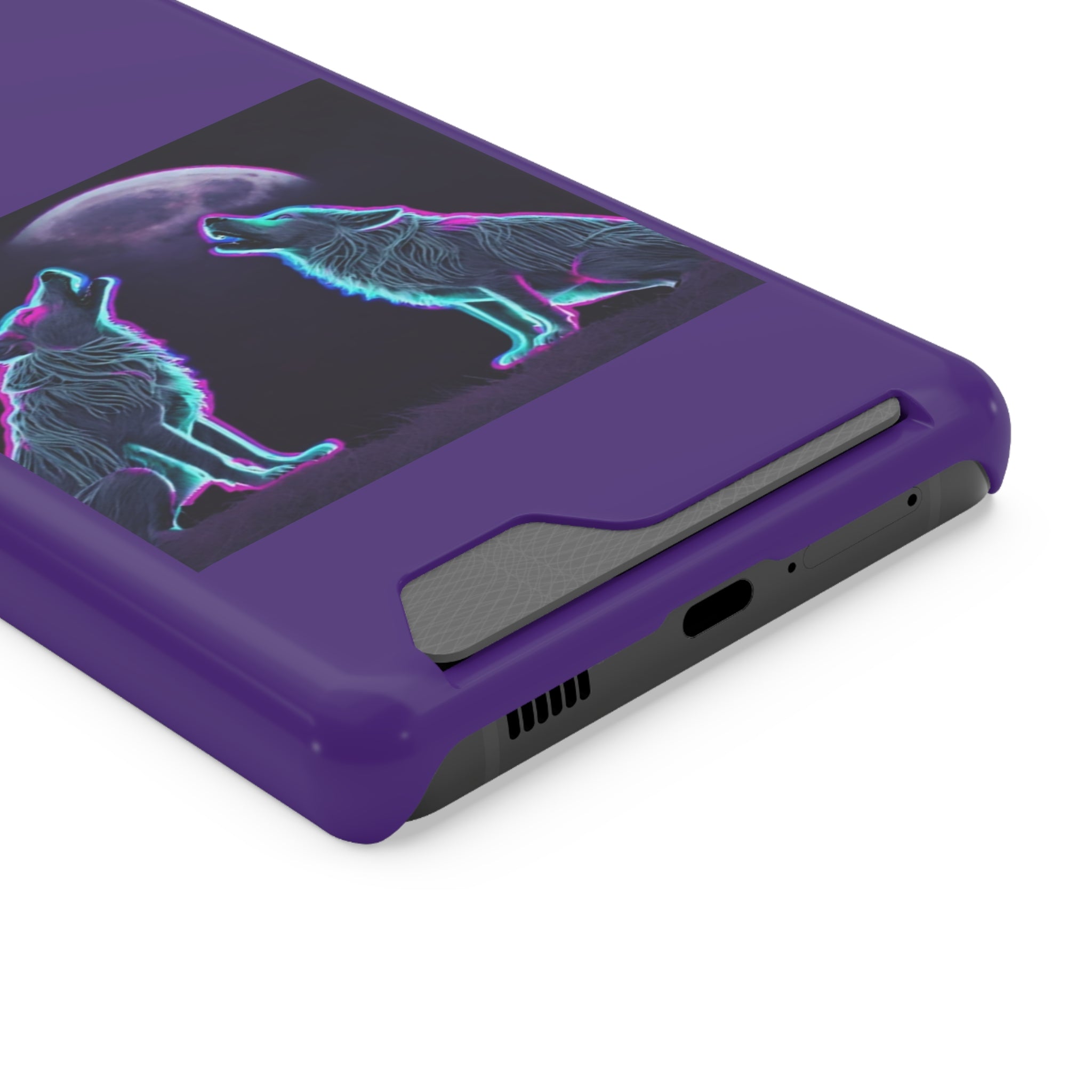 Neon Wolves Howling Phone Case with Card Holder