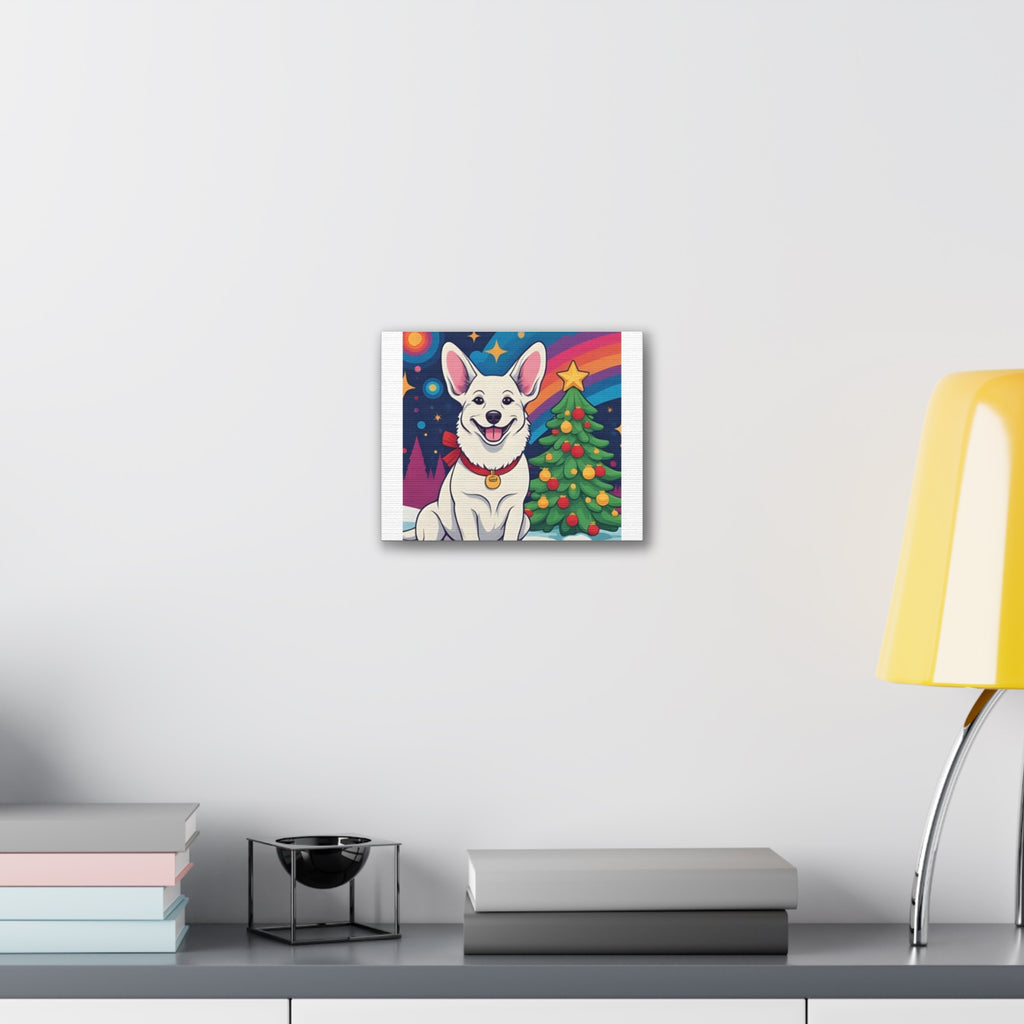 White Corgi Holiday Canvas Stretched, 0.75"