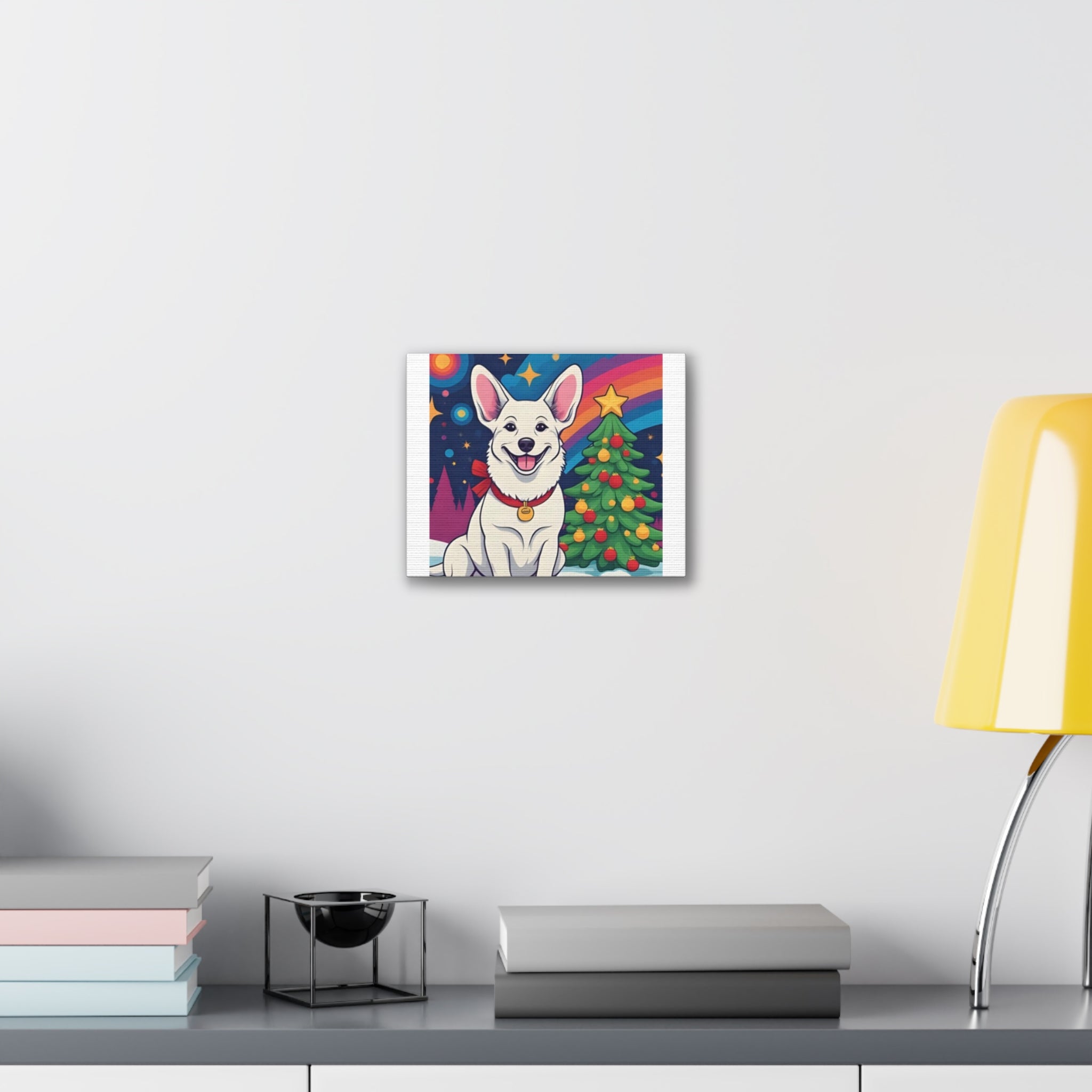 White Corgi Holiday Canvas Stretched, 0.75"
