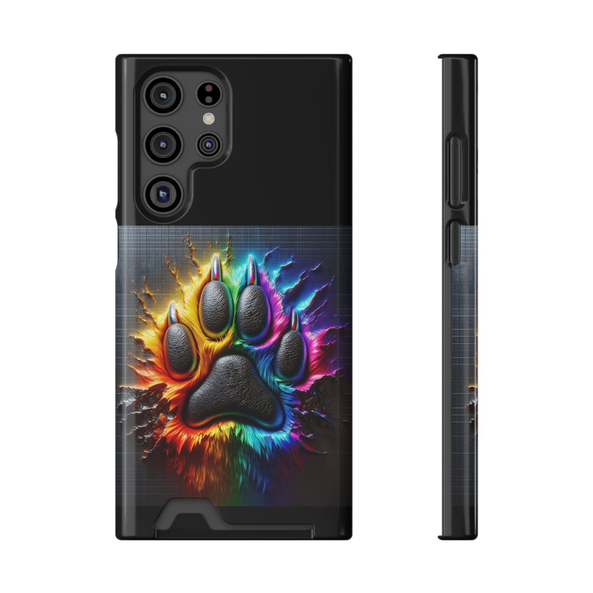 Electric Rainbow Dog Paw Phone Case with Card Holder