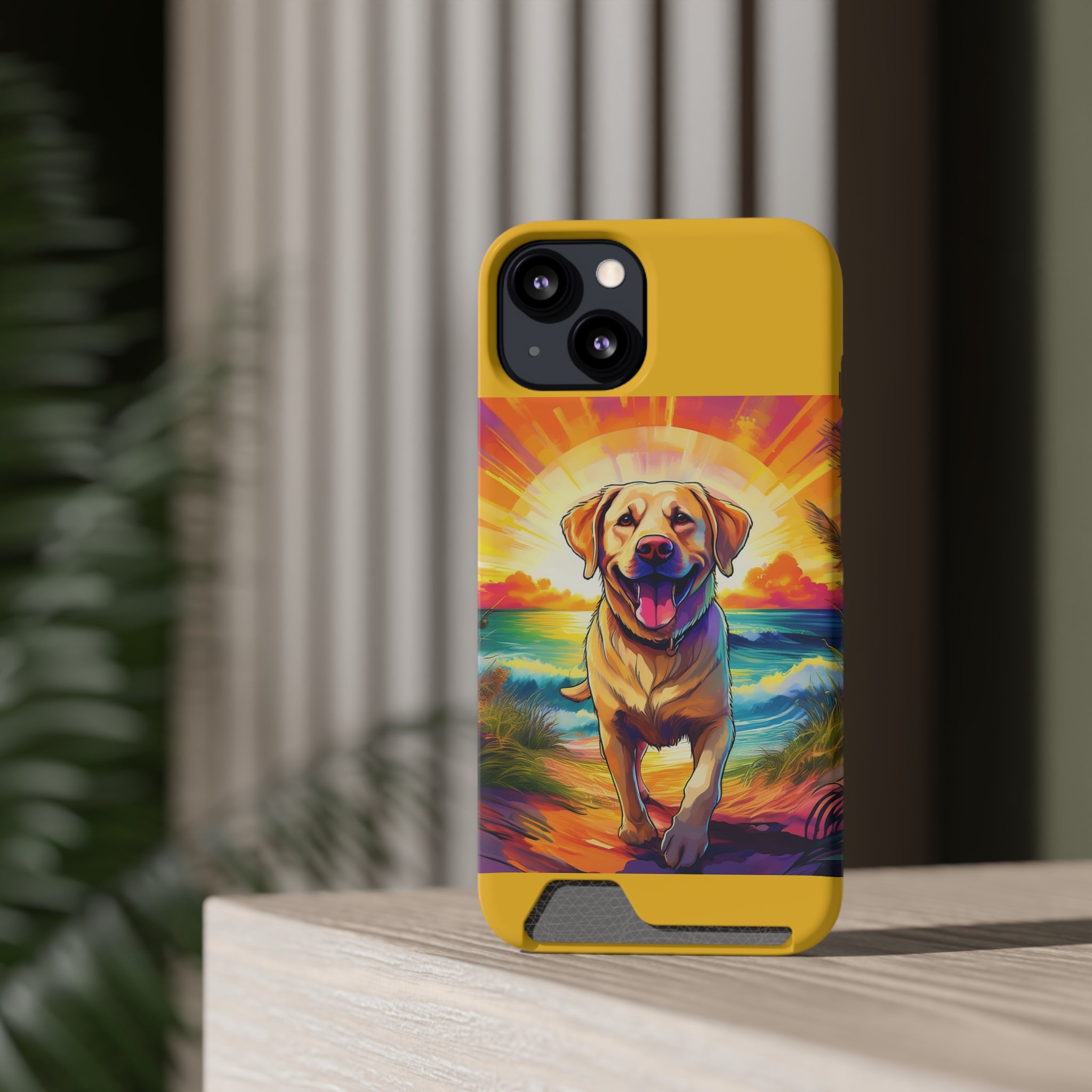 Yellow Lab Sunset Beach Phone Case with Card Holder