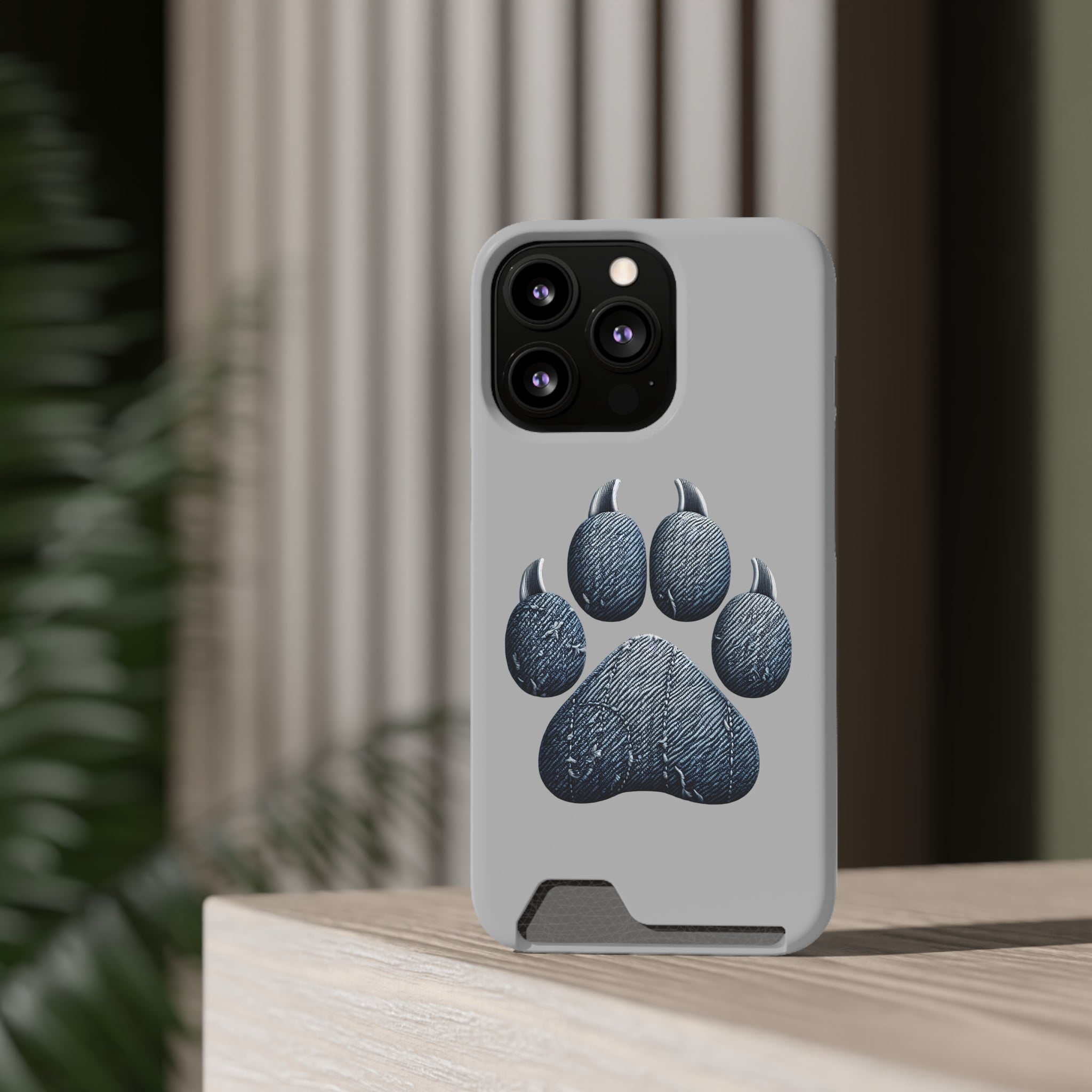Denim Dog Paw Phone Case with Card Holder