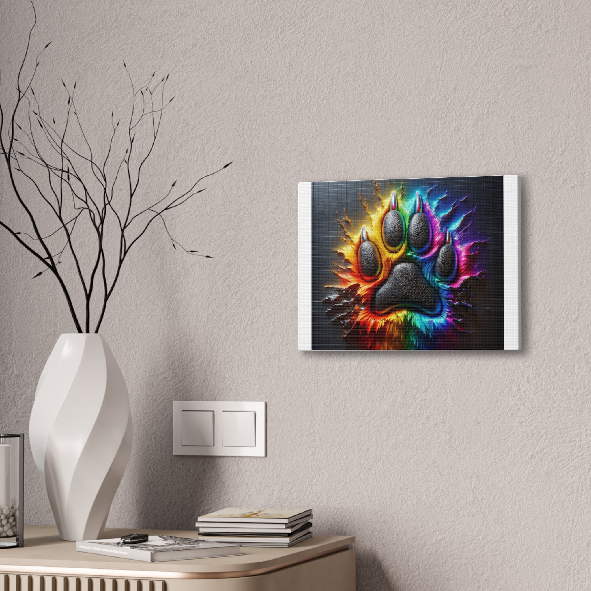 Electric Rainbow Dog Paw Canvas Stretched, 0.75"