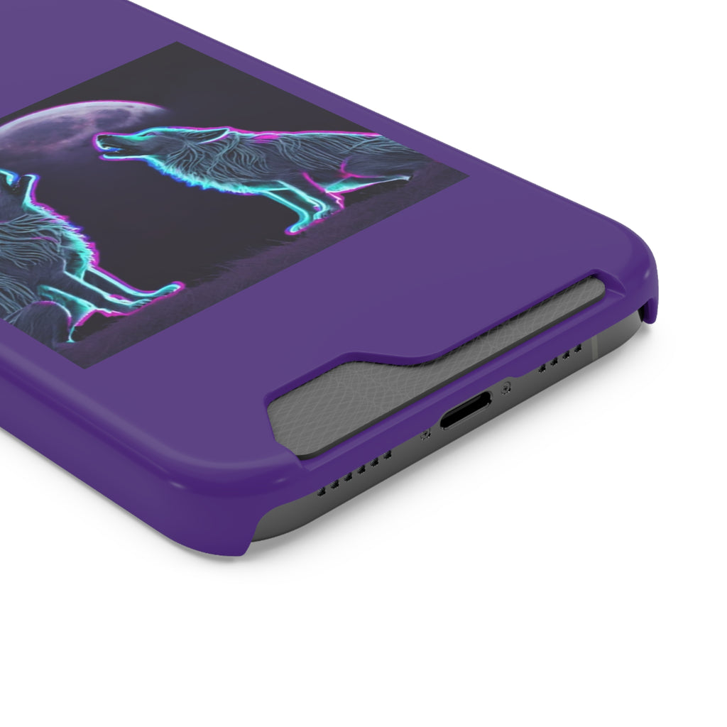 Neon Wolves Howling Phone Case with Card Holder