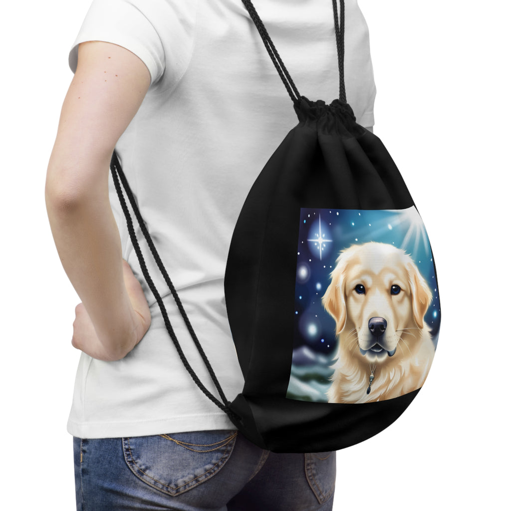 Golden Retriever Stary Night Drawstring Bag