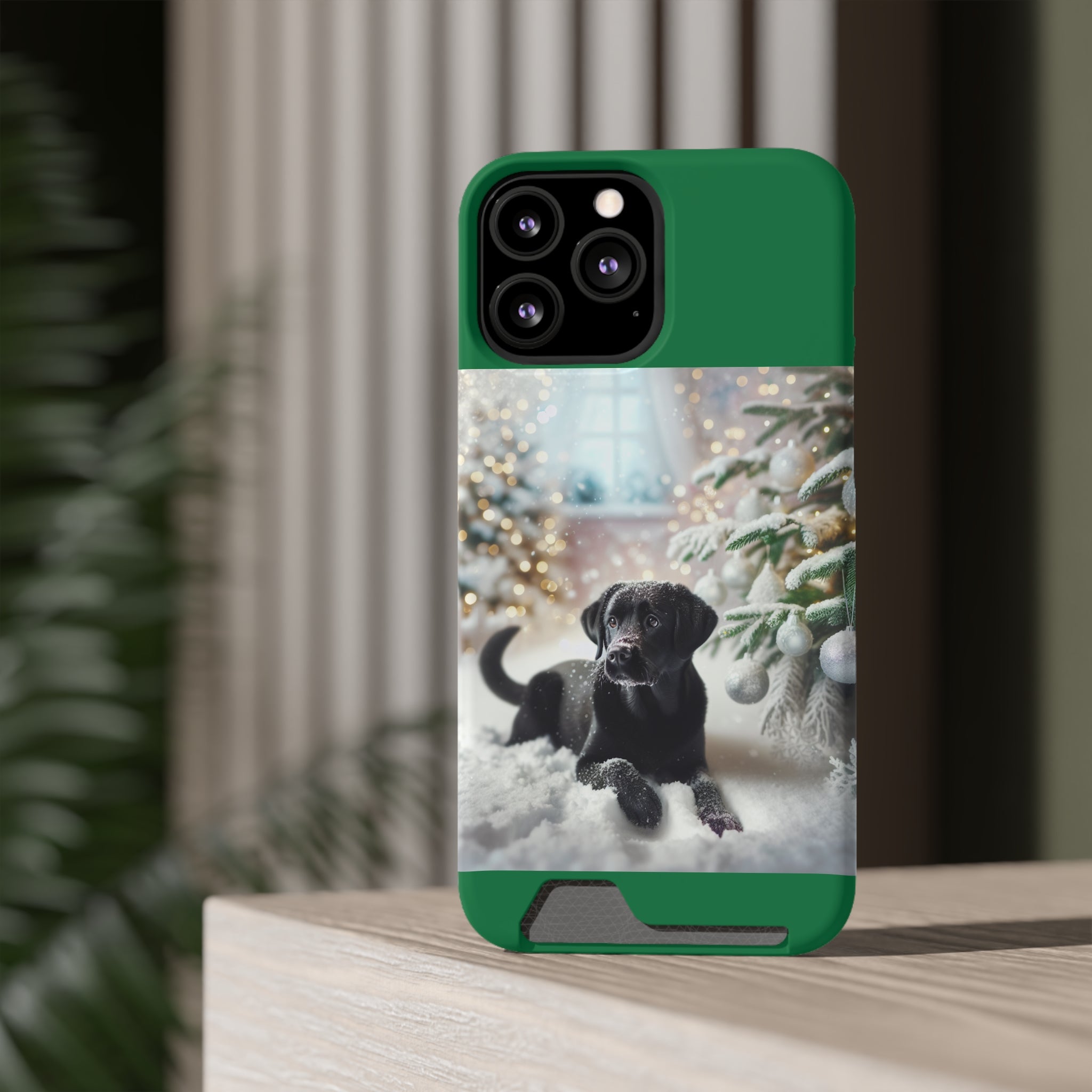 Black Lab Holiday Phone Case with Card Holder