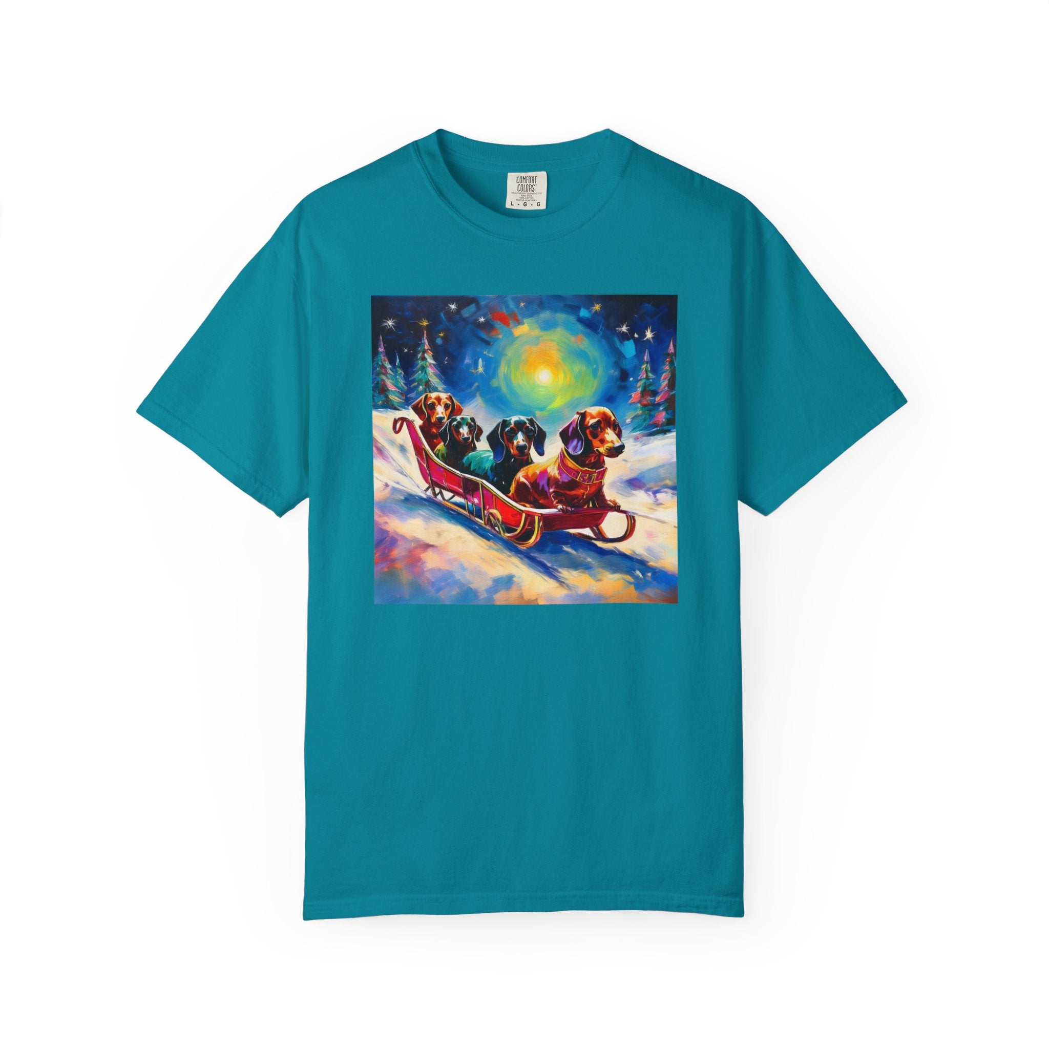Dachshund Night Sleighride Unisex Garment-Dyed T-shirt