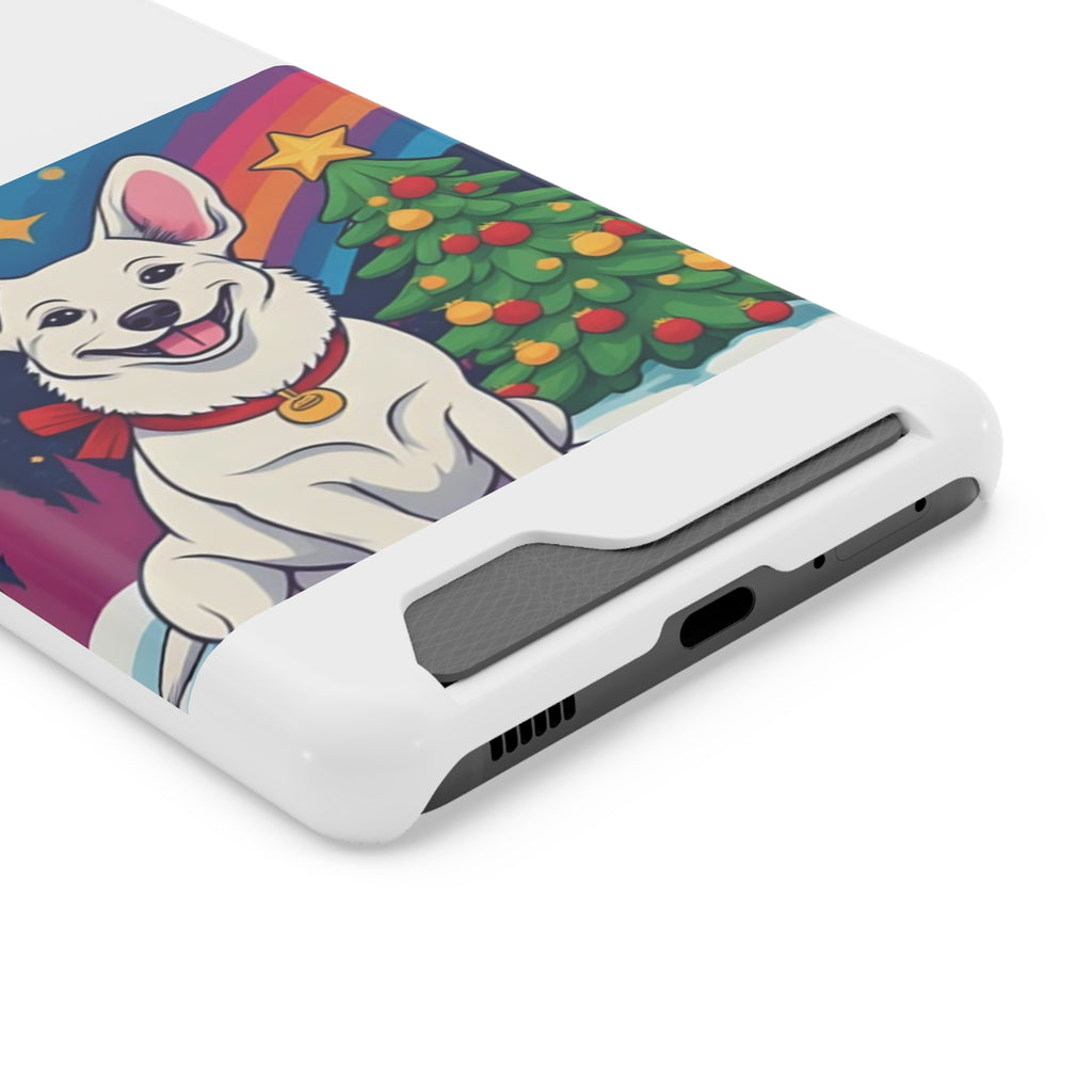 White Corgi Holiday Phone Case with Card Holder