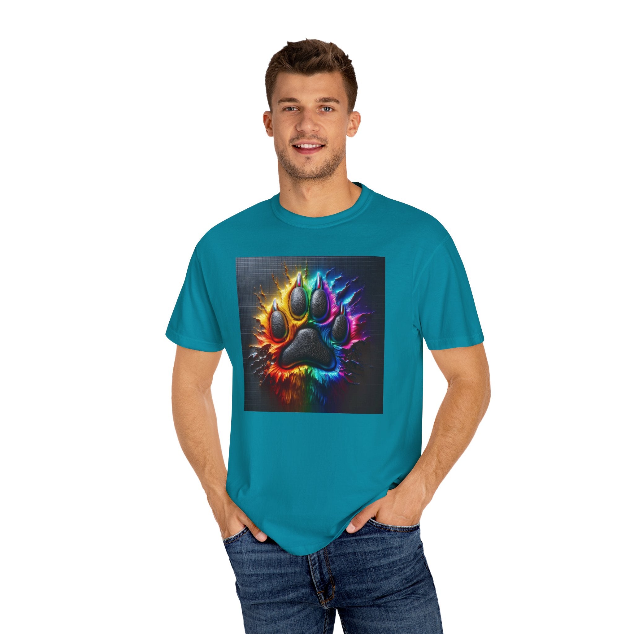 Electric Rainbow Dog Paw Unisex Garment-Dyed T-shirt