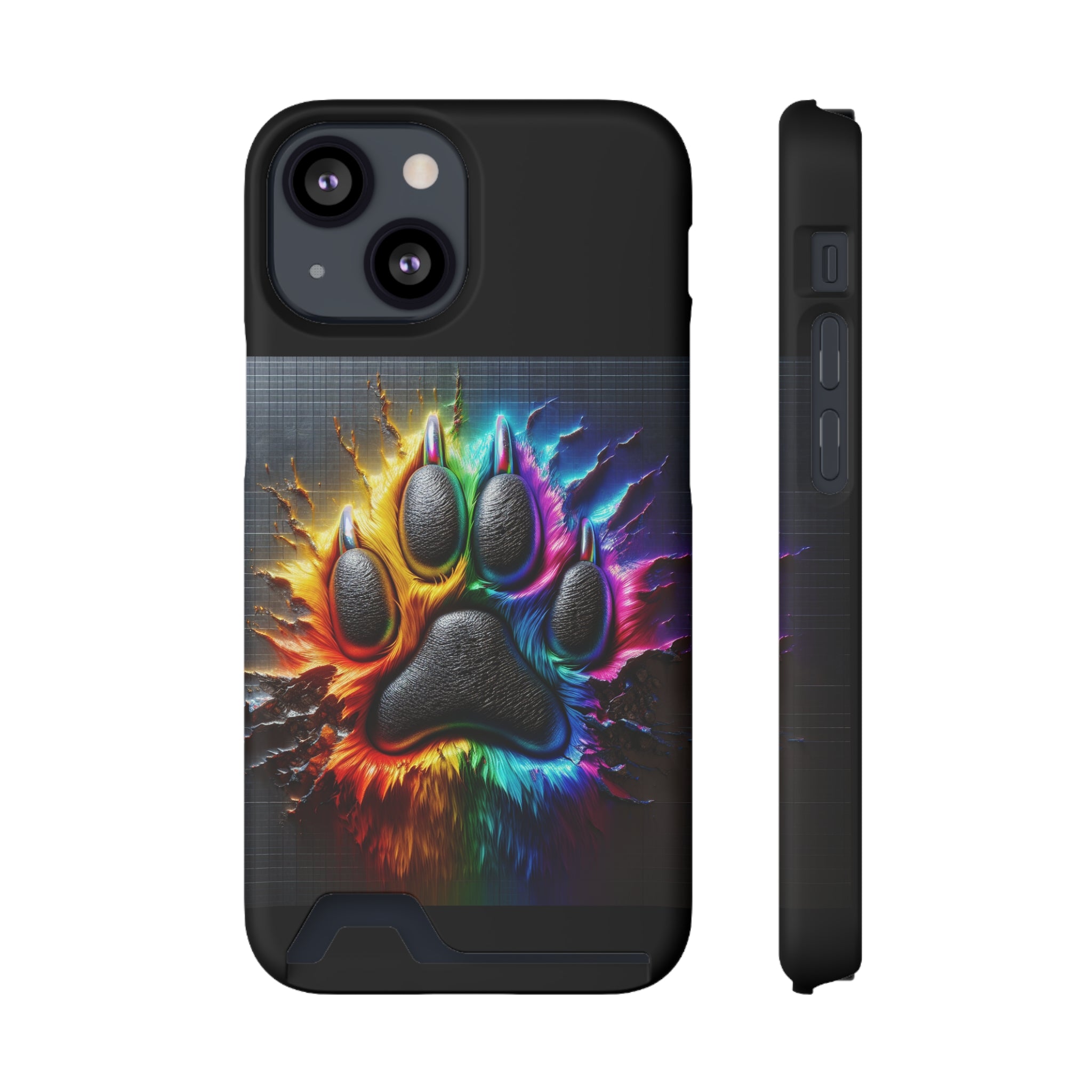 Electric Rainbow Dog Paw Phone Case with Card Holder