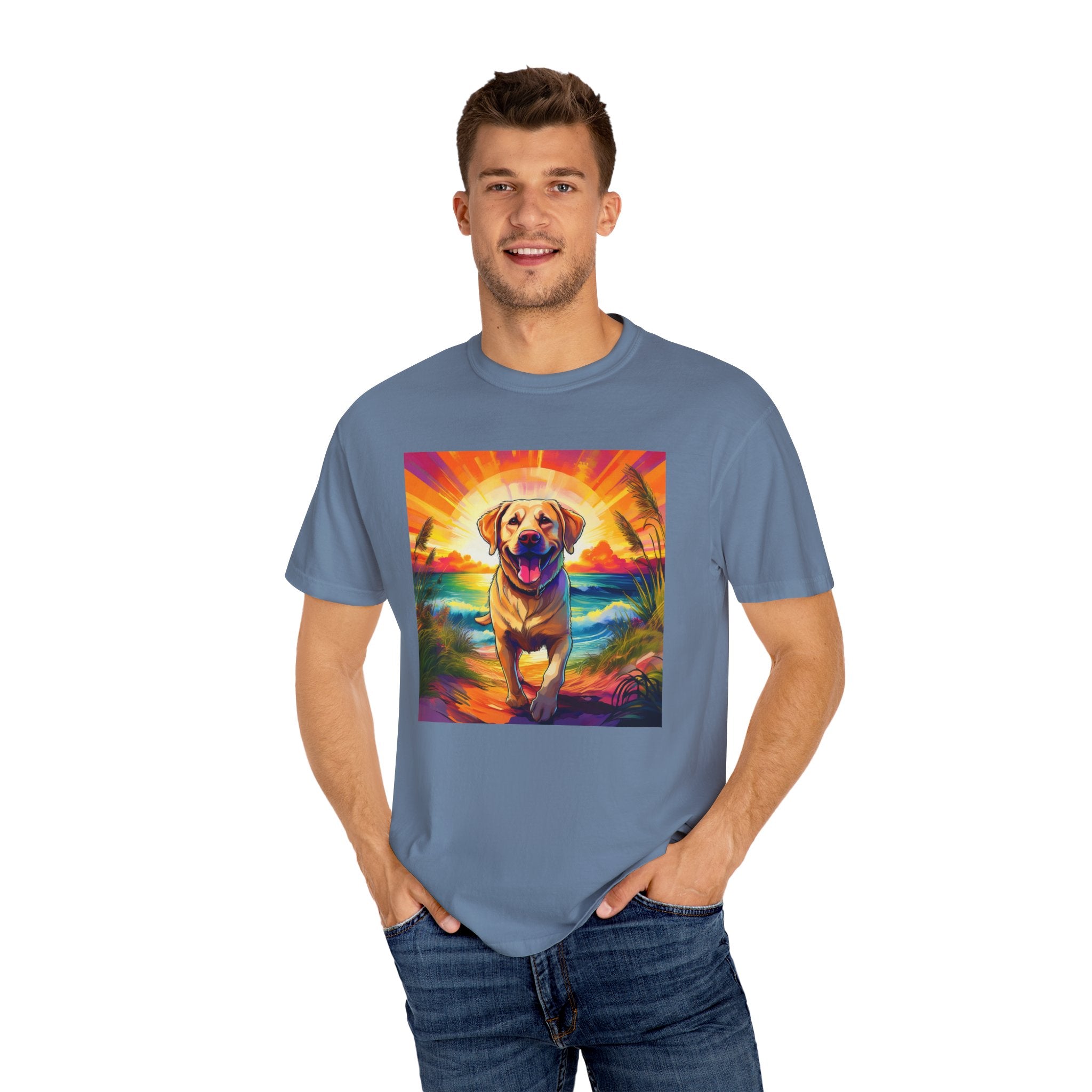 Yellow Lab Sunset Beach Unisex Garment-Dyed T-shirt