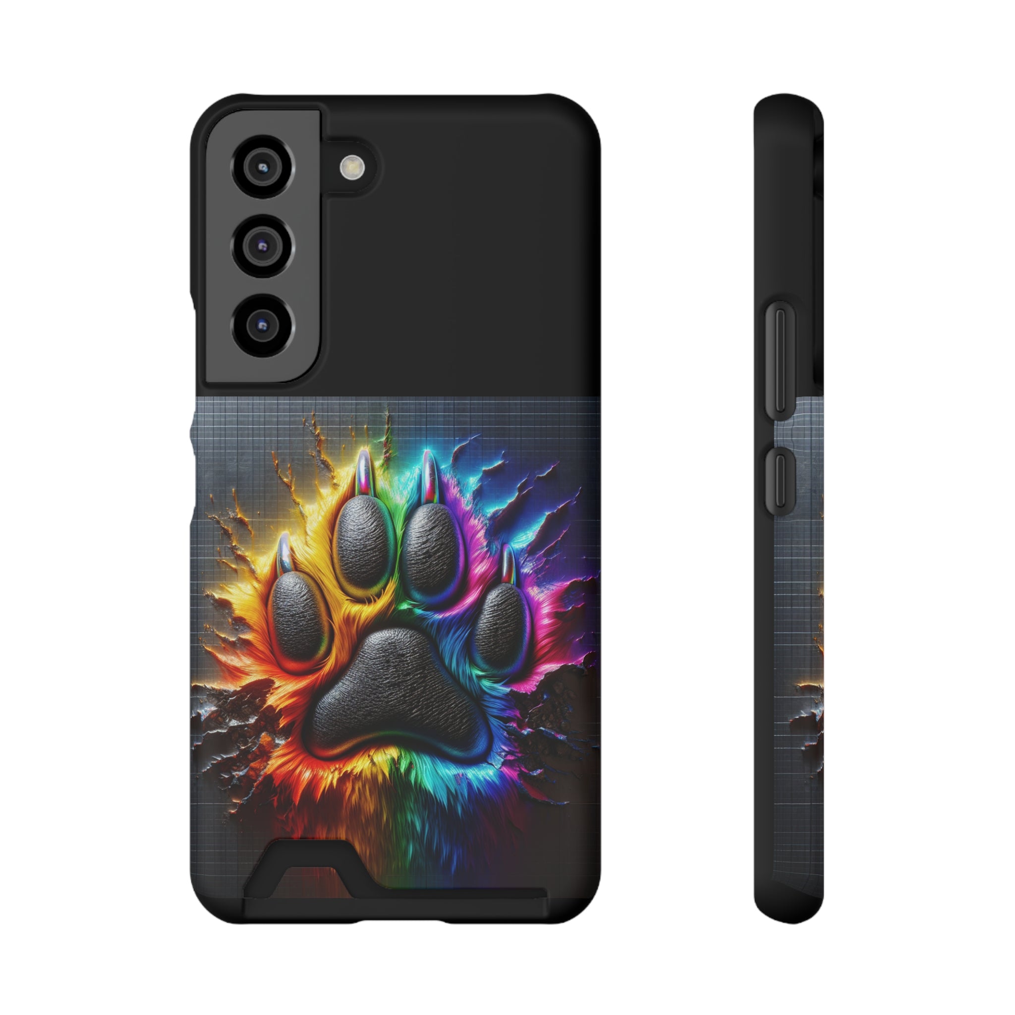 Electric Rainbow Dog Paw Phone Case with Card Holder