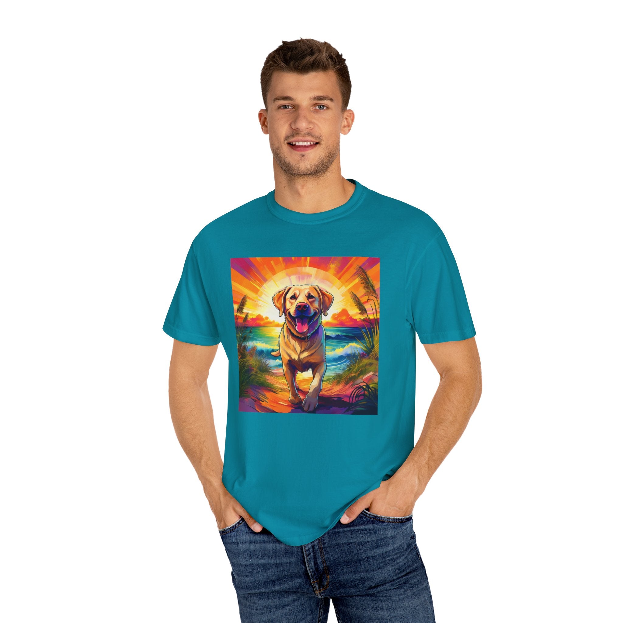 Yellow Lab Sunset Beach Unisex Garment-Dyed T-shirt