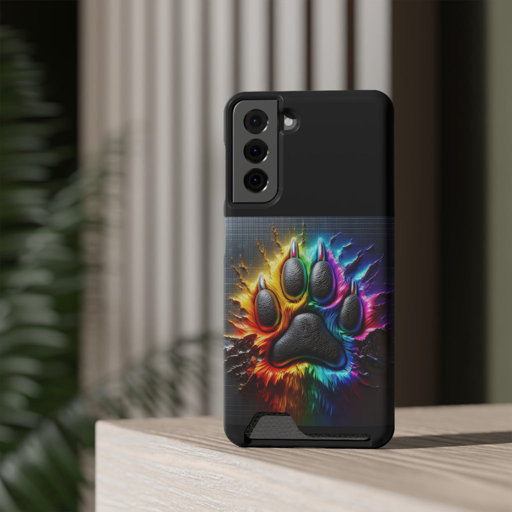Electric Rainbow Dog Paw Phone Case with Card Holder