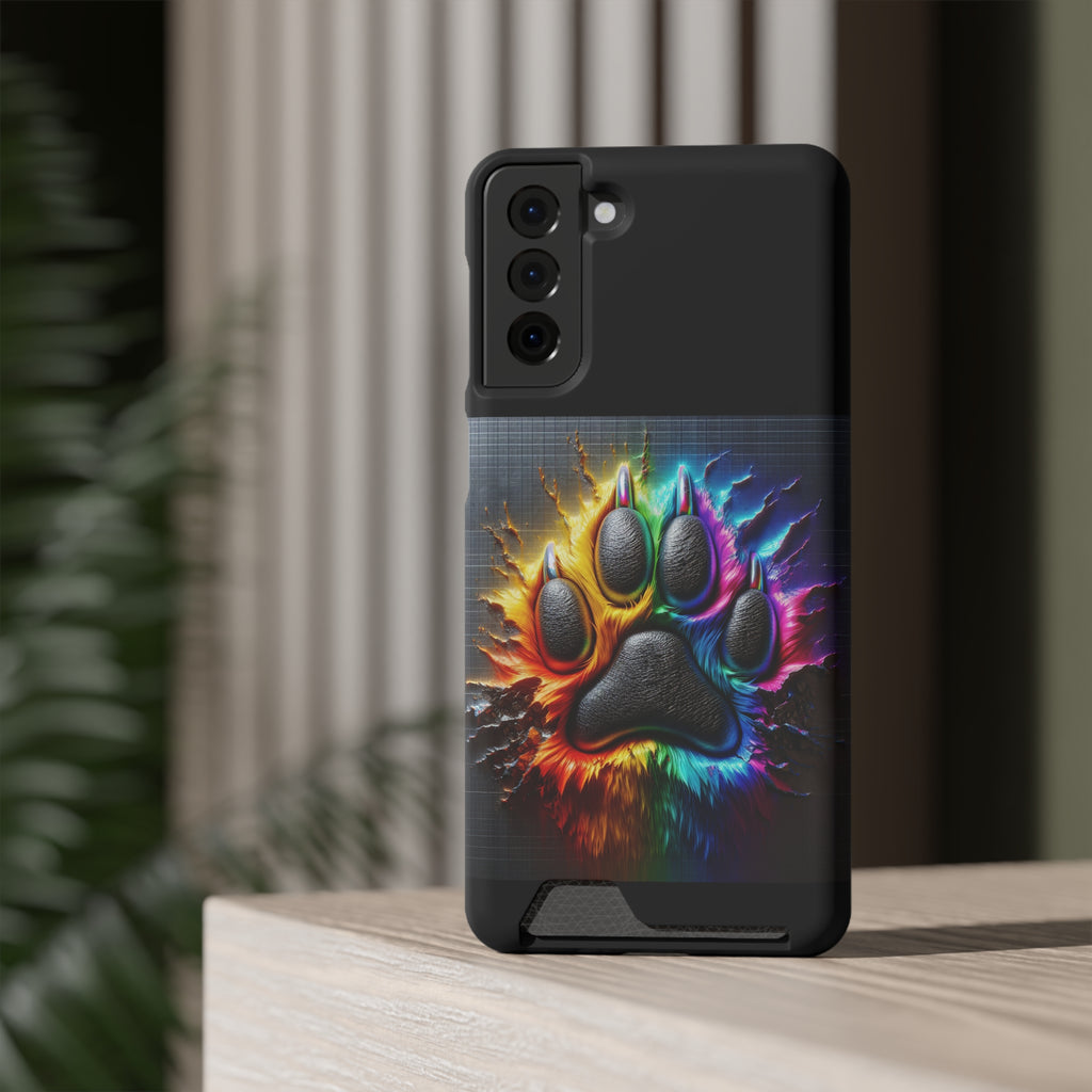 Electric Rainbow Dog Paw Phone Case with Card Holder