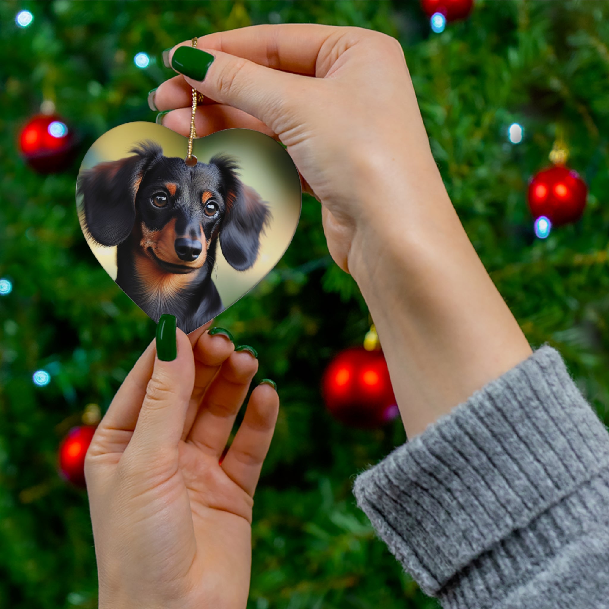 Black/Brown Dachshund Ceramic Ornament