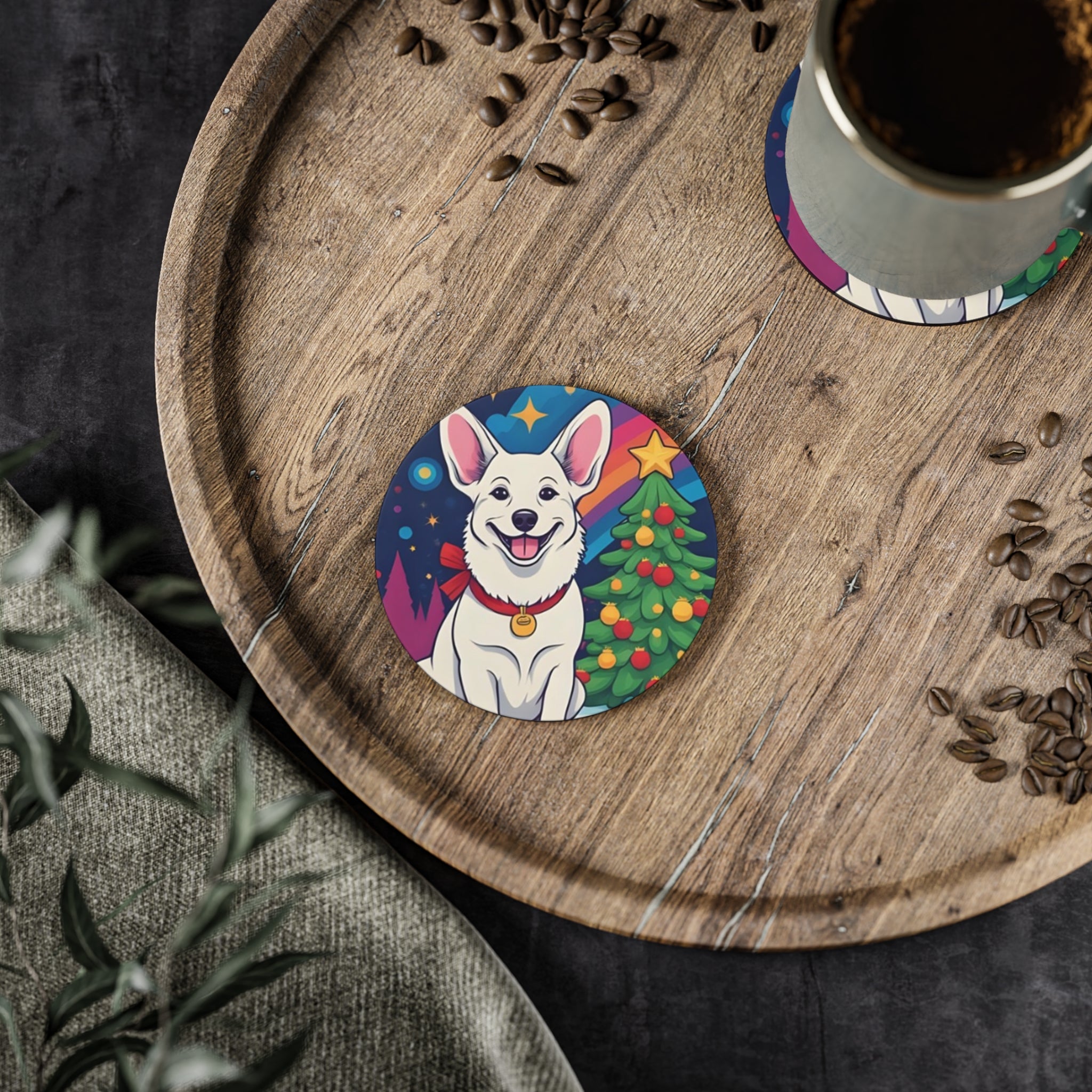 White Corgi Holiday Coasters
