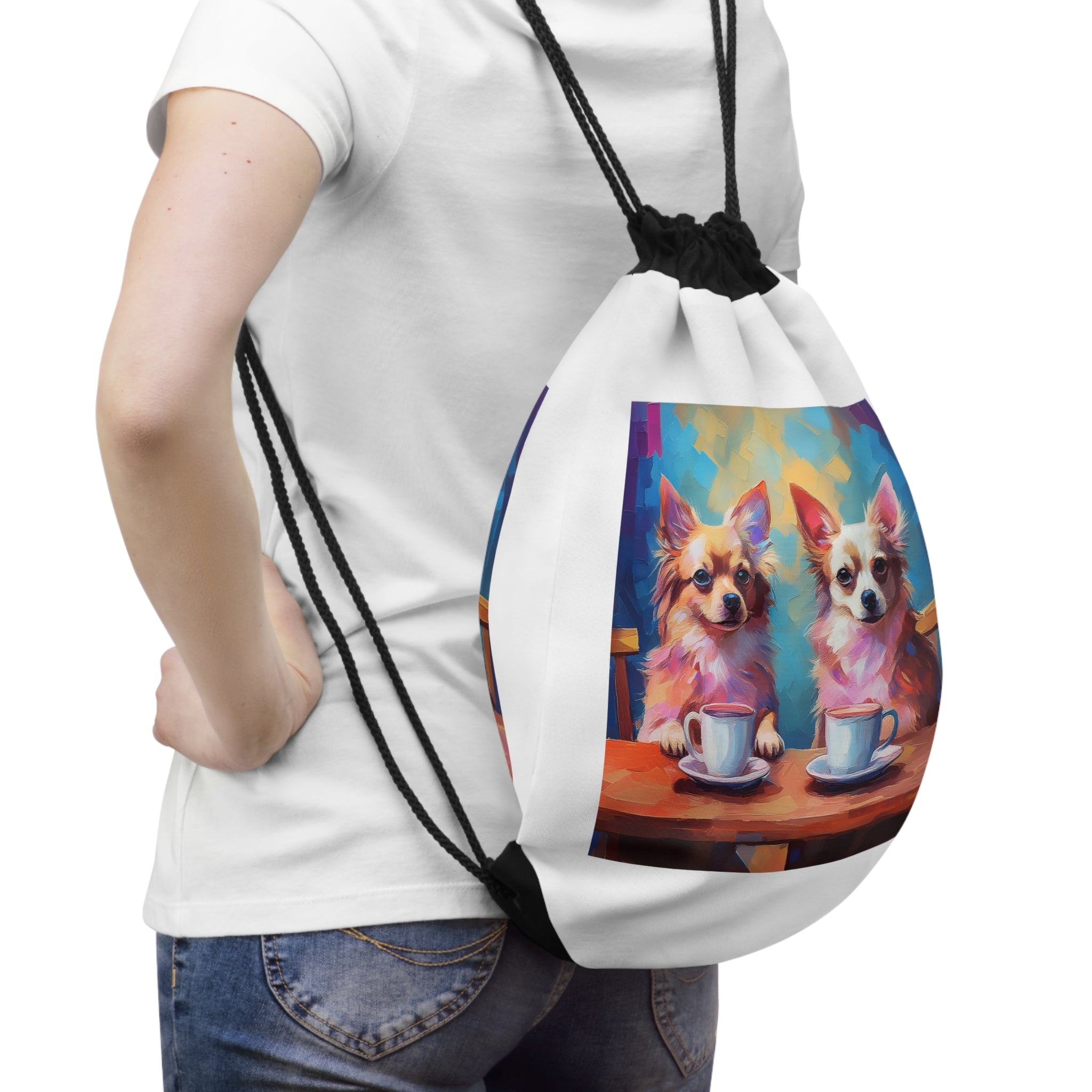 Cafe con Chihuahua Drawstring Bag
