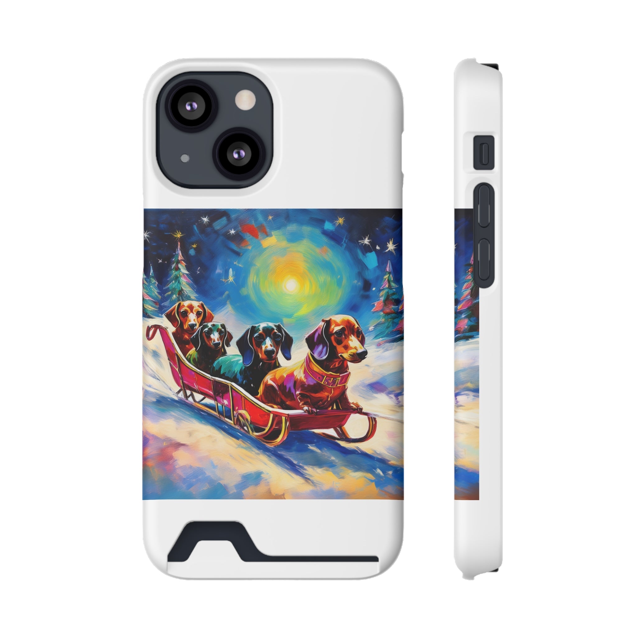 Dachshund Night Sleighride Phone Case with Card Holder