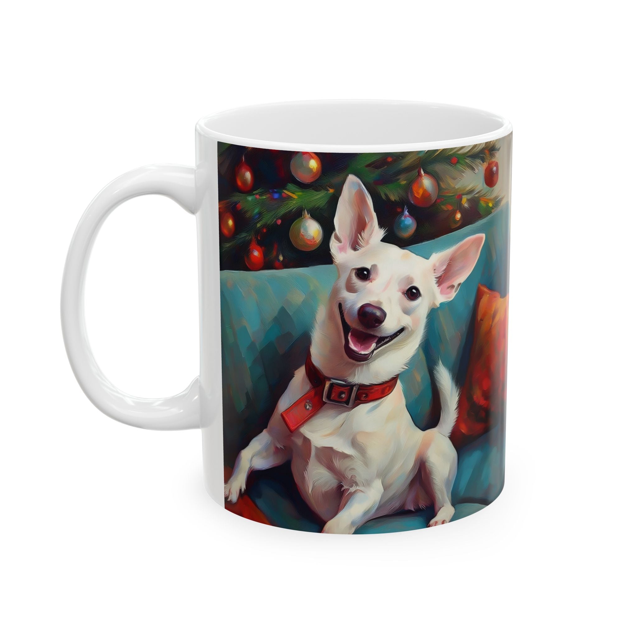 White Corgi Holiday II Ceramic Mug, (11oz, 15oz)
