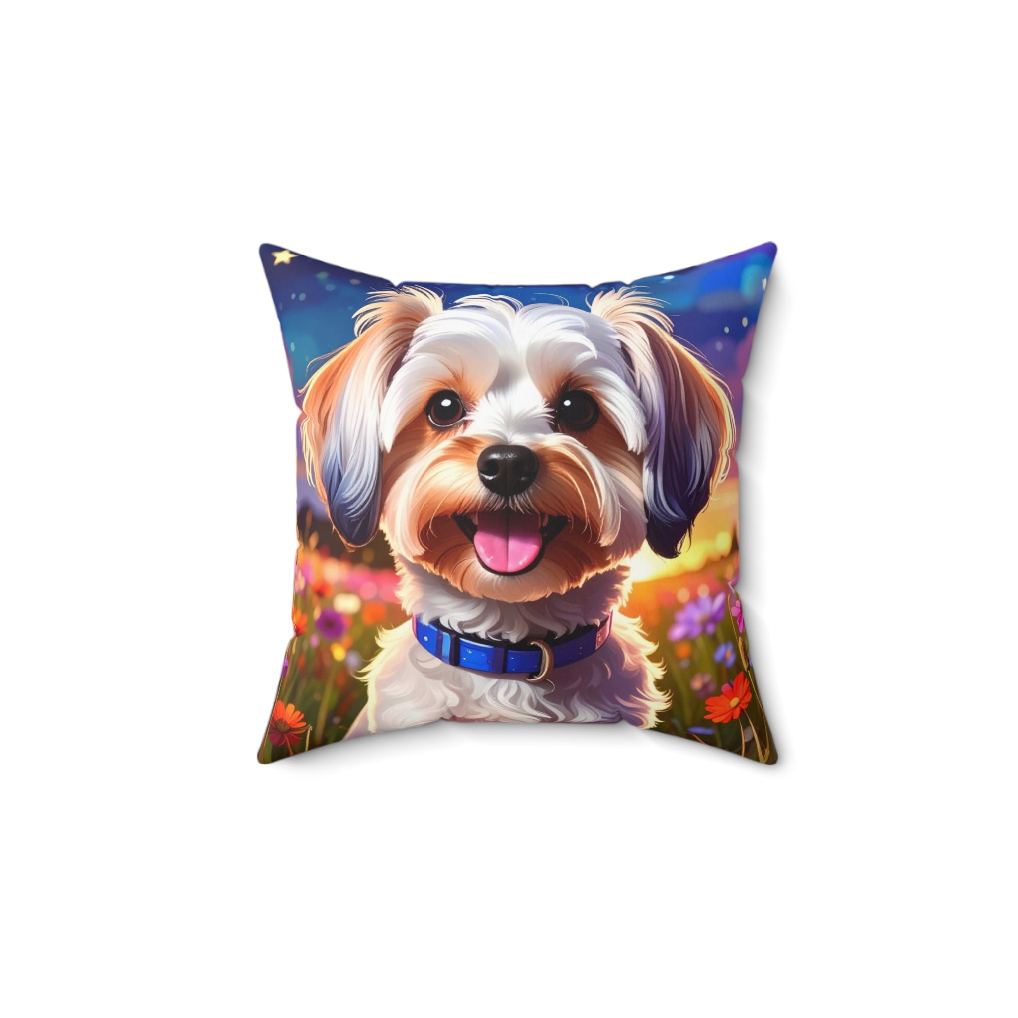 Yorkie Stary Night Polyester Square Pillow